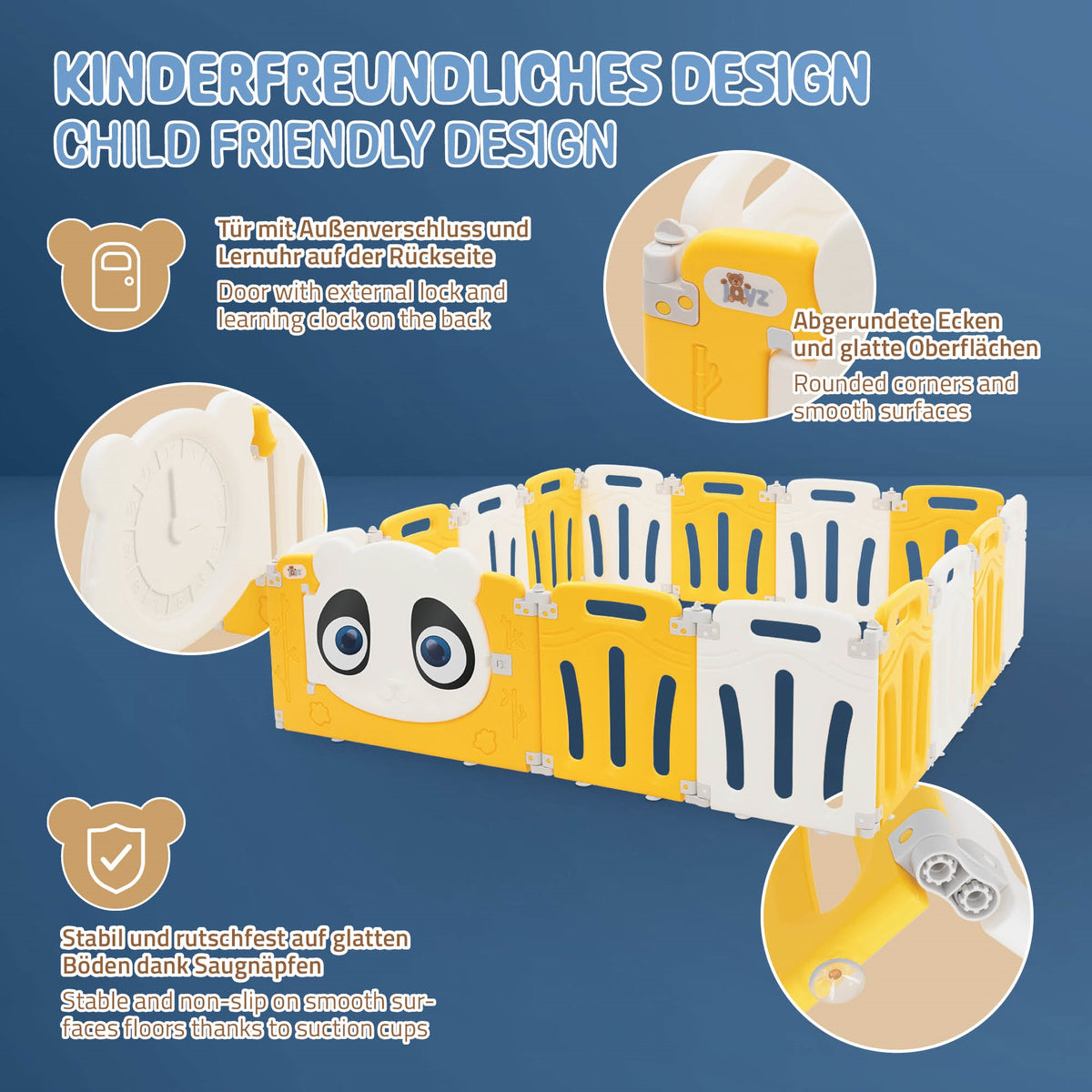 Graphic with child-friendly design and safety features.