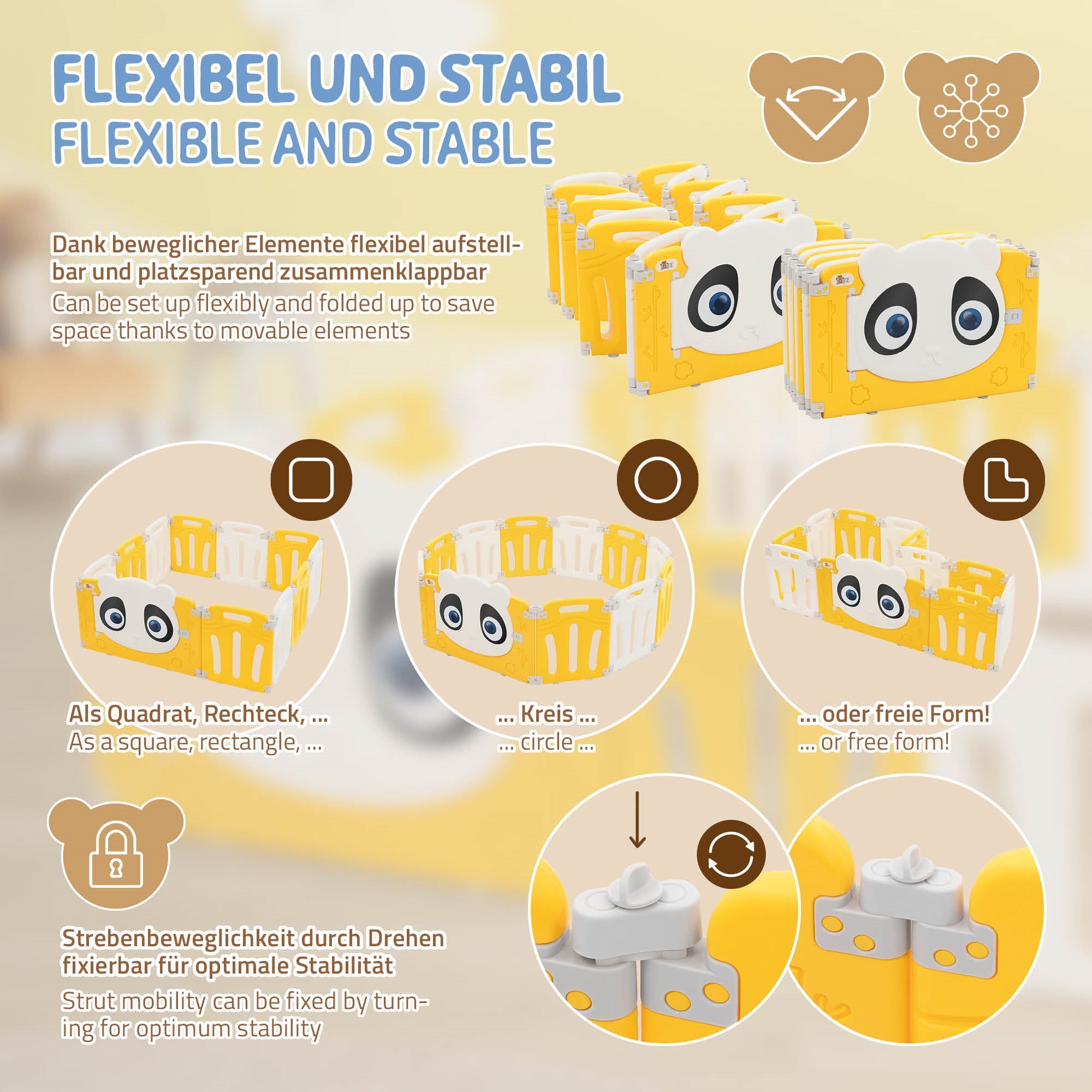 Infografik über die Flexibilität und Stabilität des Spielbereichs.