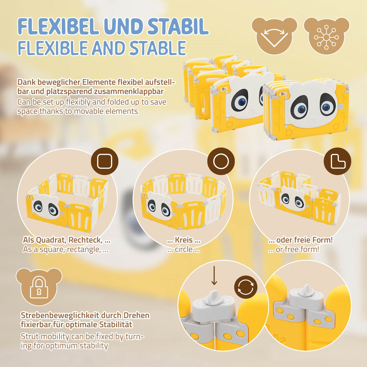 Infographic about the flexibility and stability of the play area.