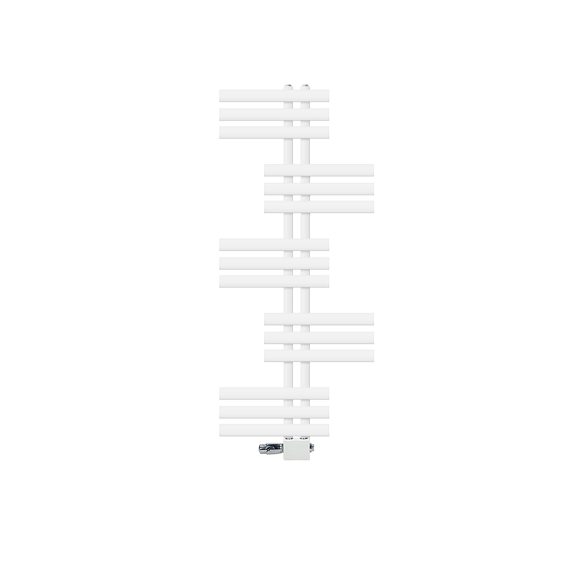 White radiator with horizontal and vertical elements on a white background.