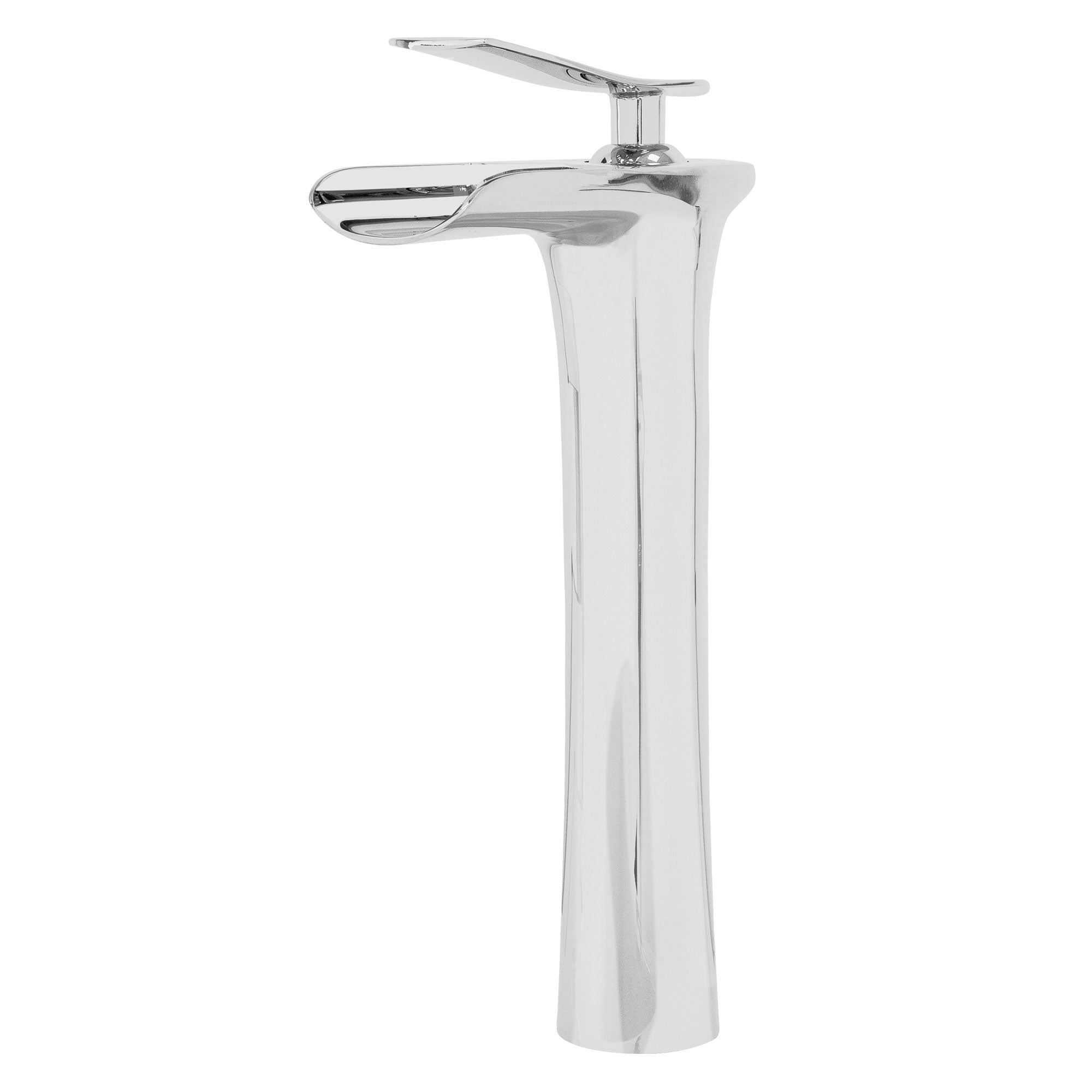 Glänzender, silberner Wasserhahn in eleganter Form.