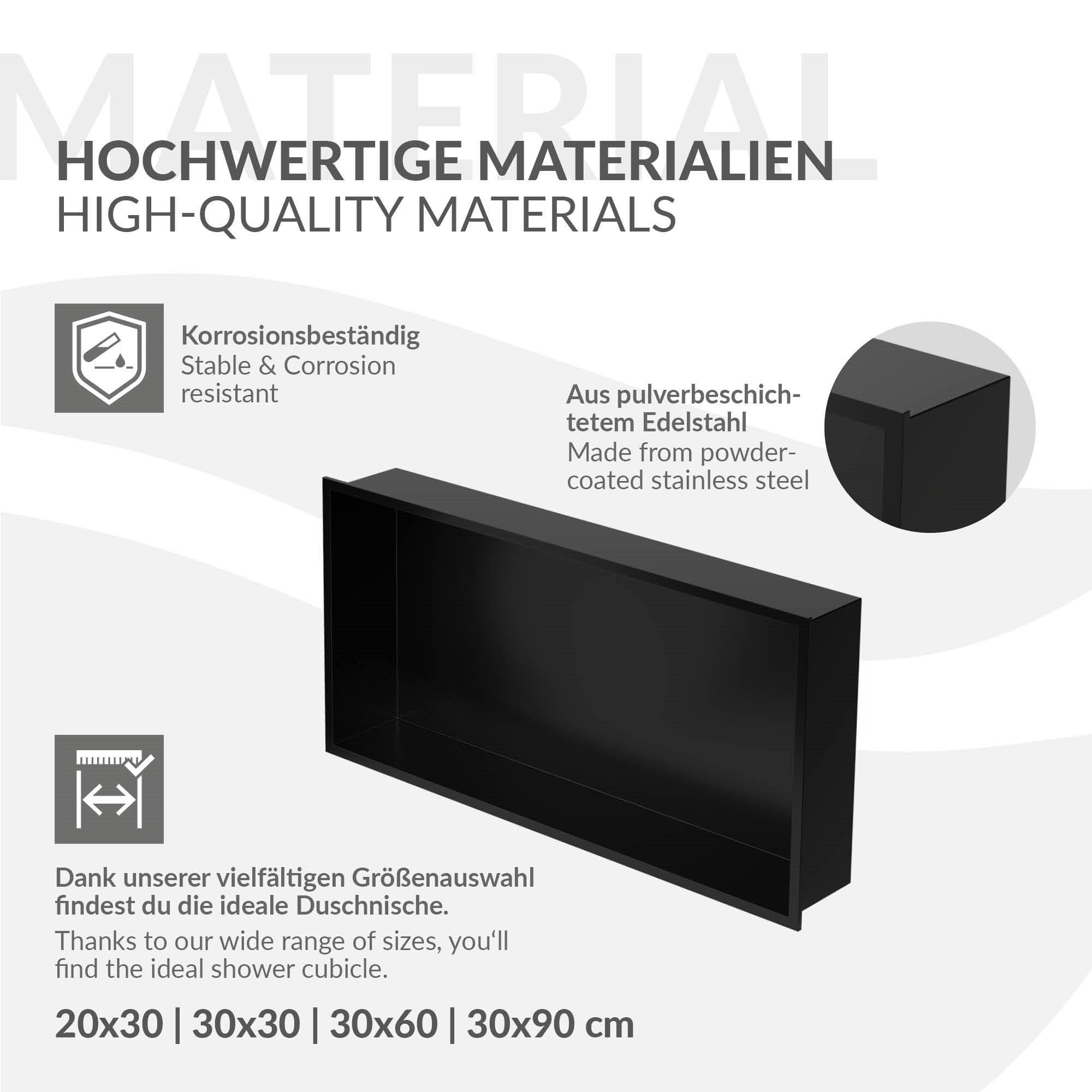 Informationen zu hochwertigen Materialien einer Wandnische.