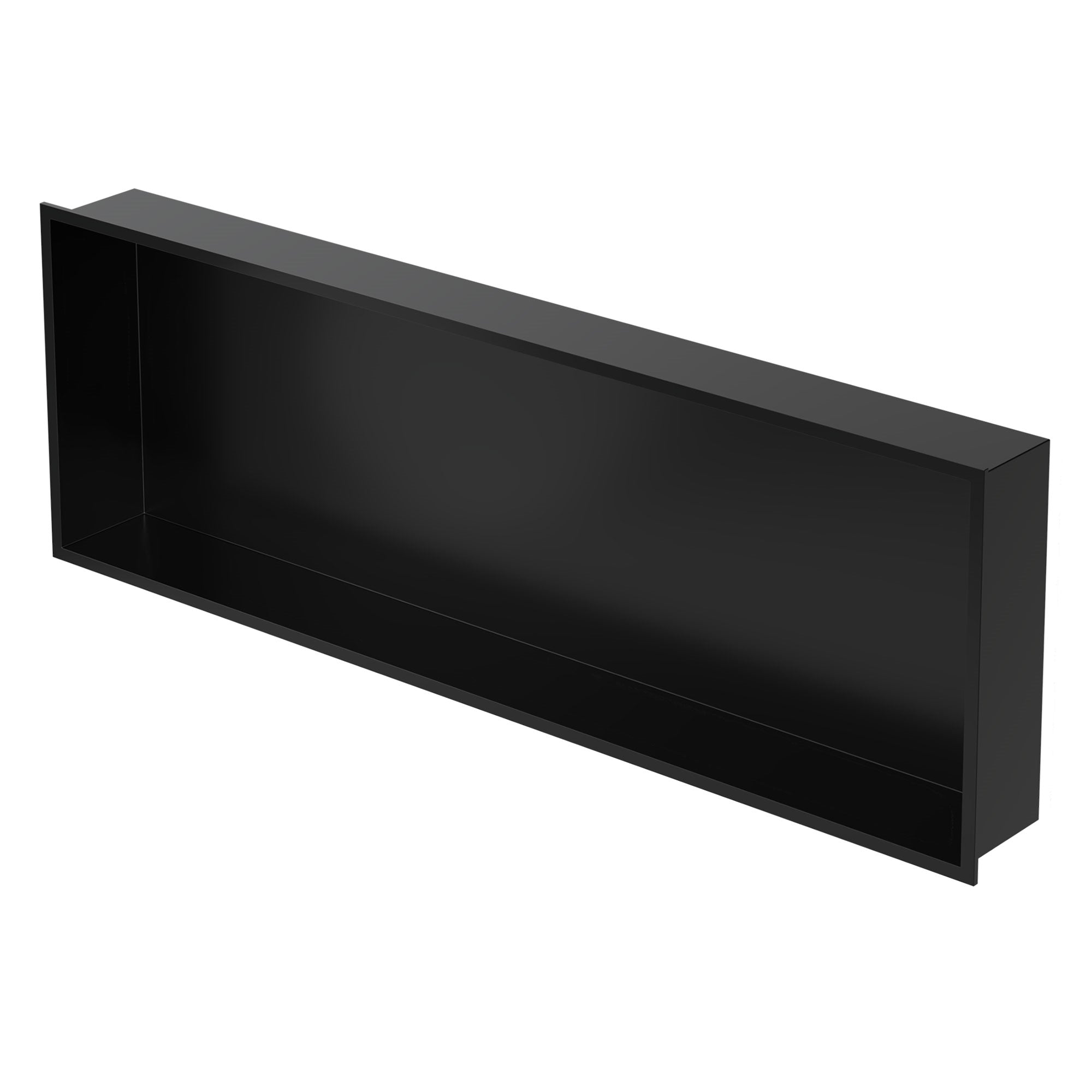 Schwarze Wandnische aus pulverbeschichtetem Edelstahl, rechteckig.