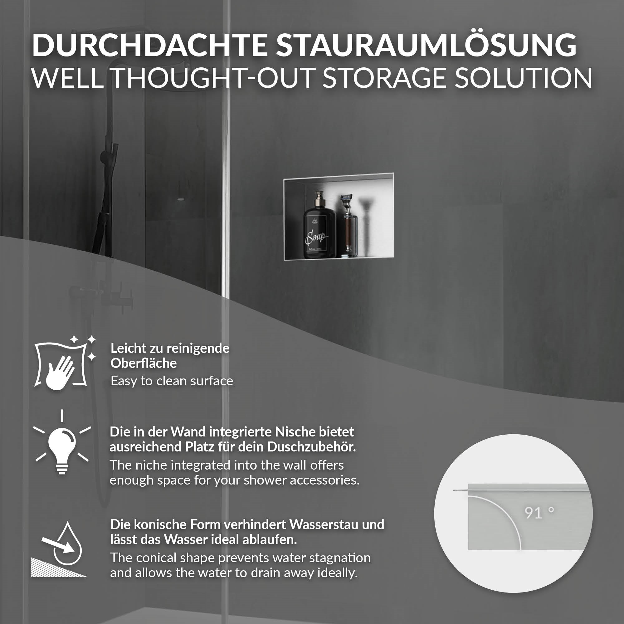 Grafik zur Nutzung einer Wandnische mit Symbolen und Text.