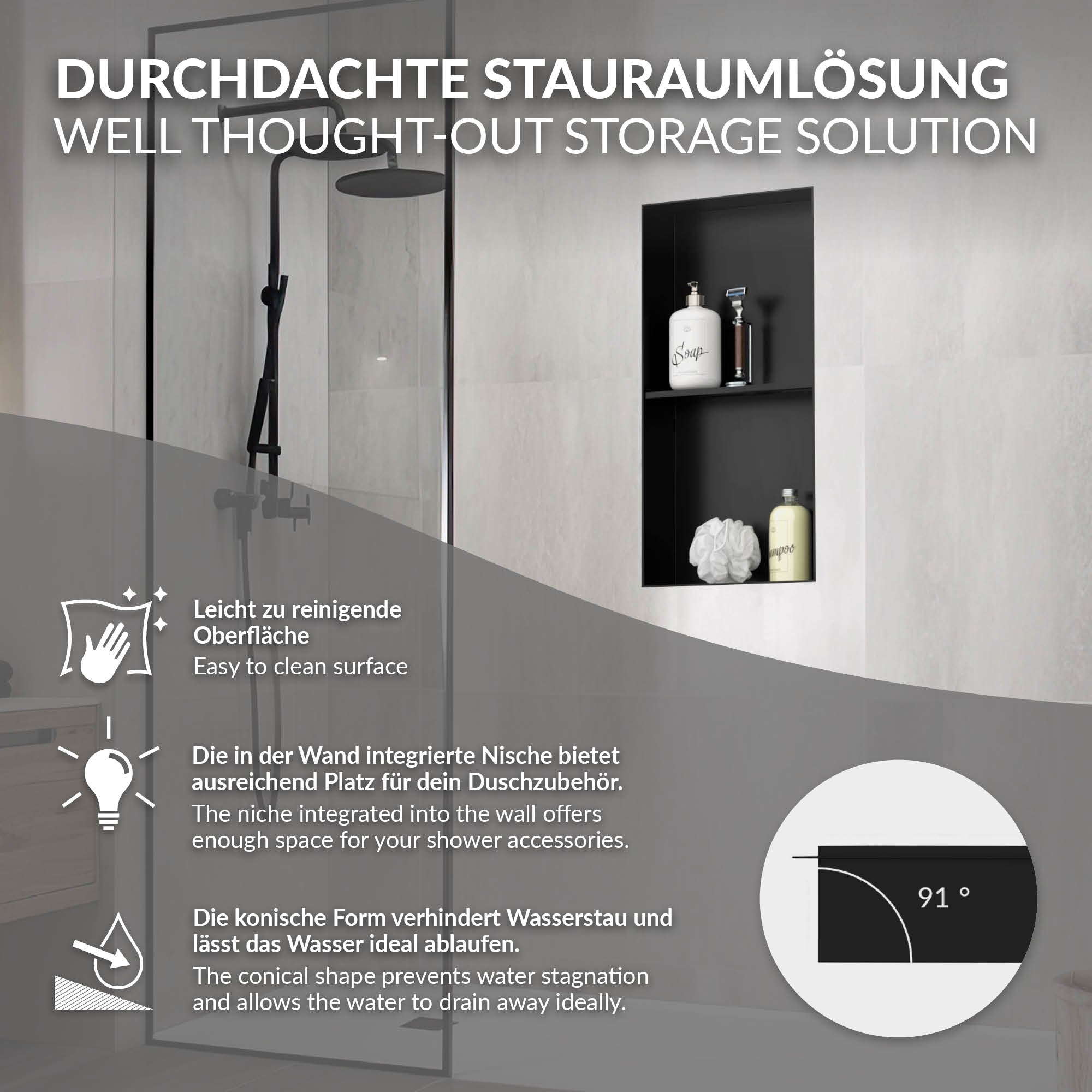 Grafik zur durchdachten Stauraumlösung in einem Badezimmer.