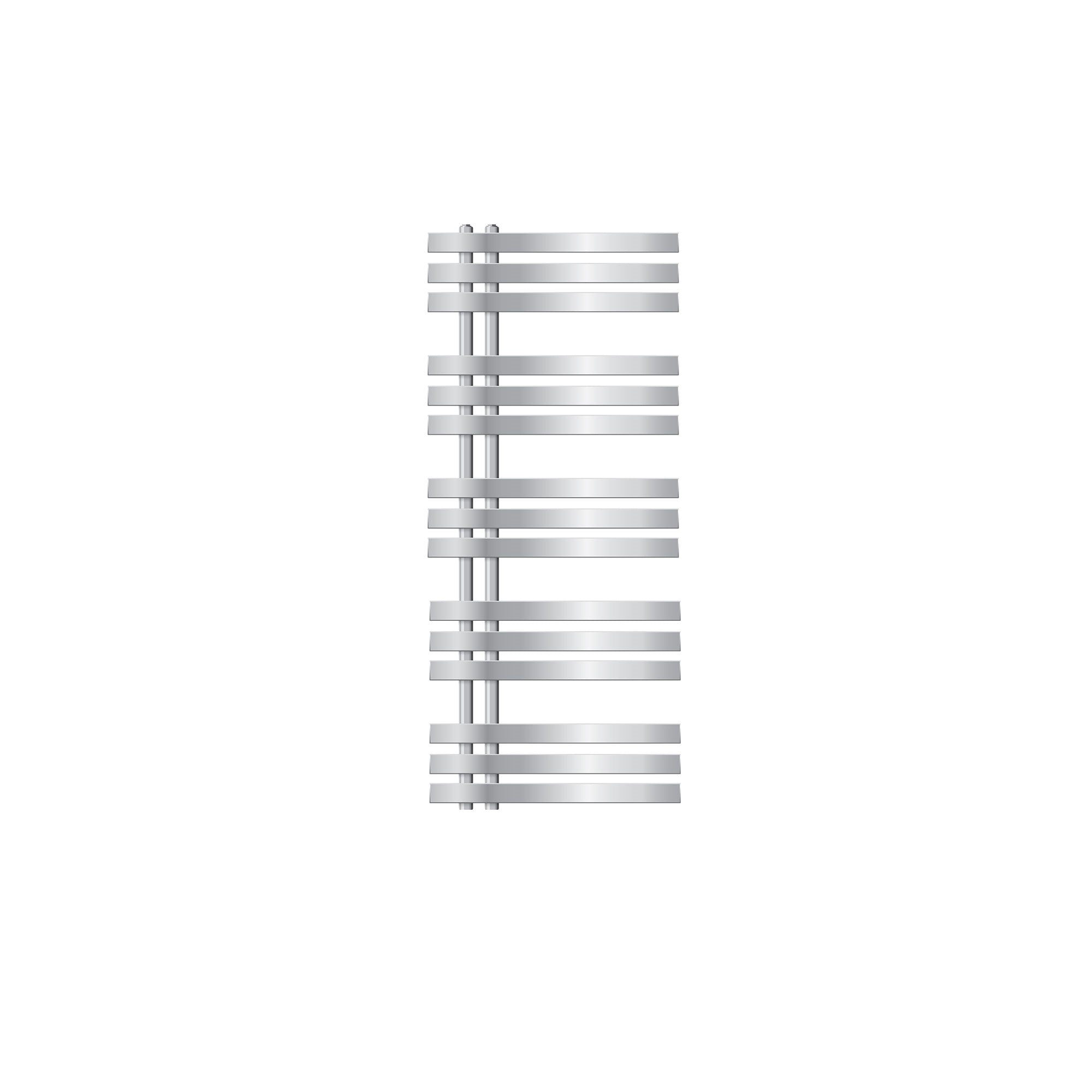 A vertical towel radiator in chrome color.