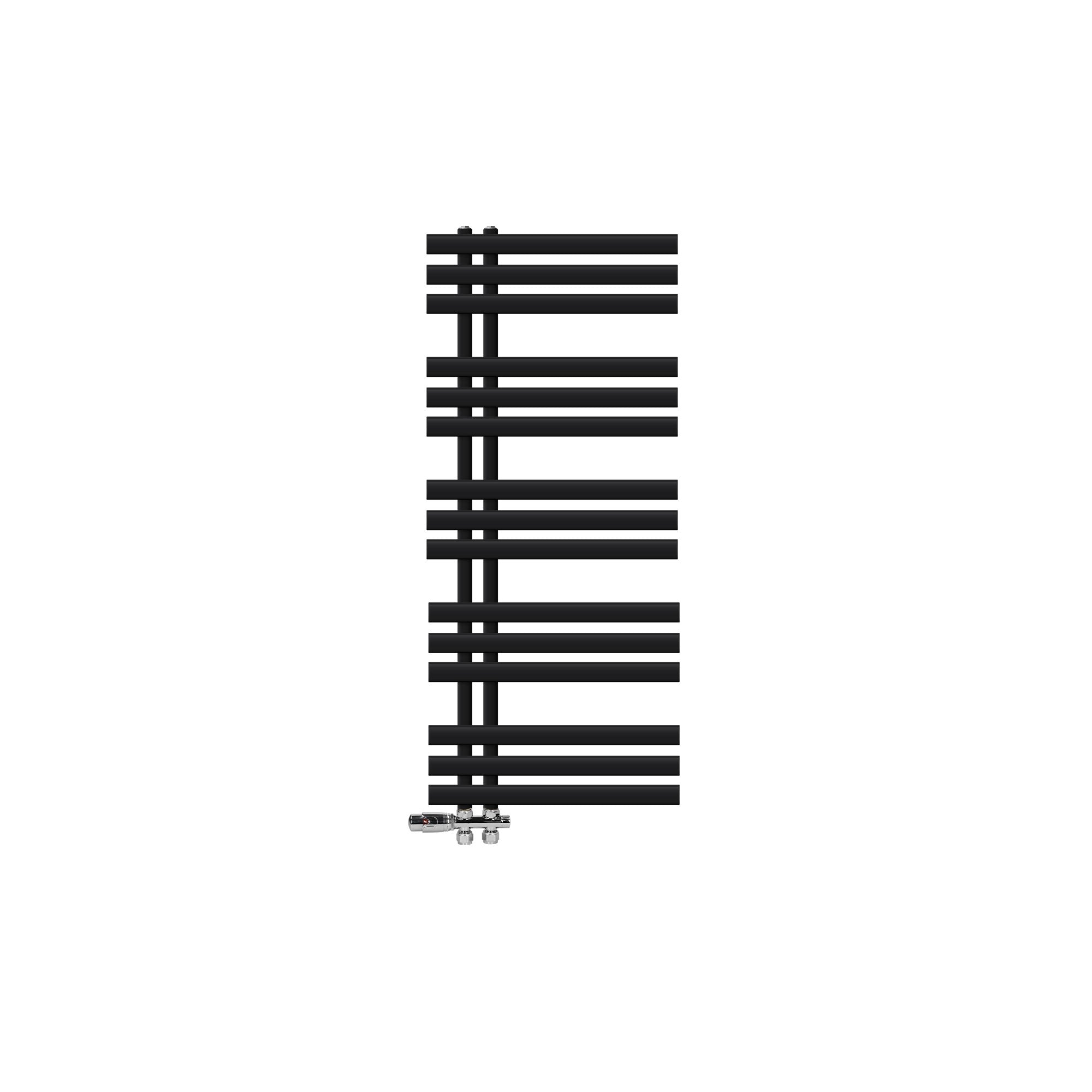 Sort håndklæderadiator med flere horisontale stænger.