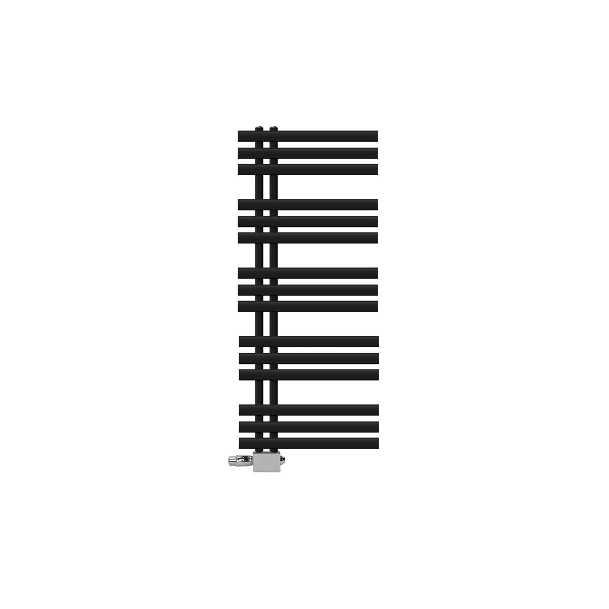 Radiatore nero su sfondo bianco.