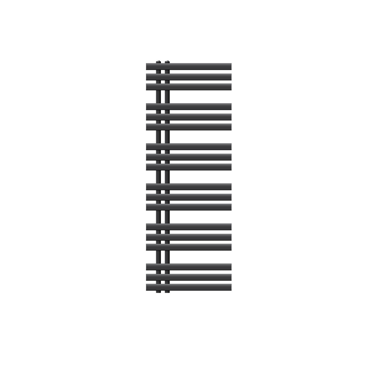 Un radiateur anthracite sur fond blanc.