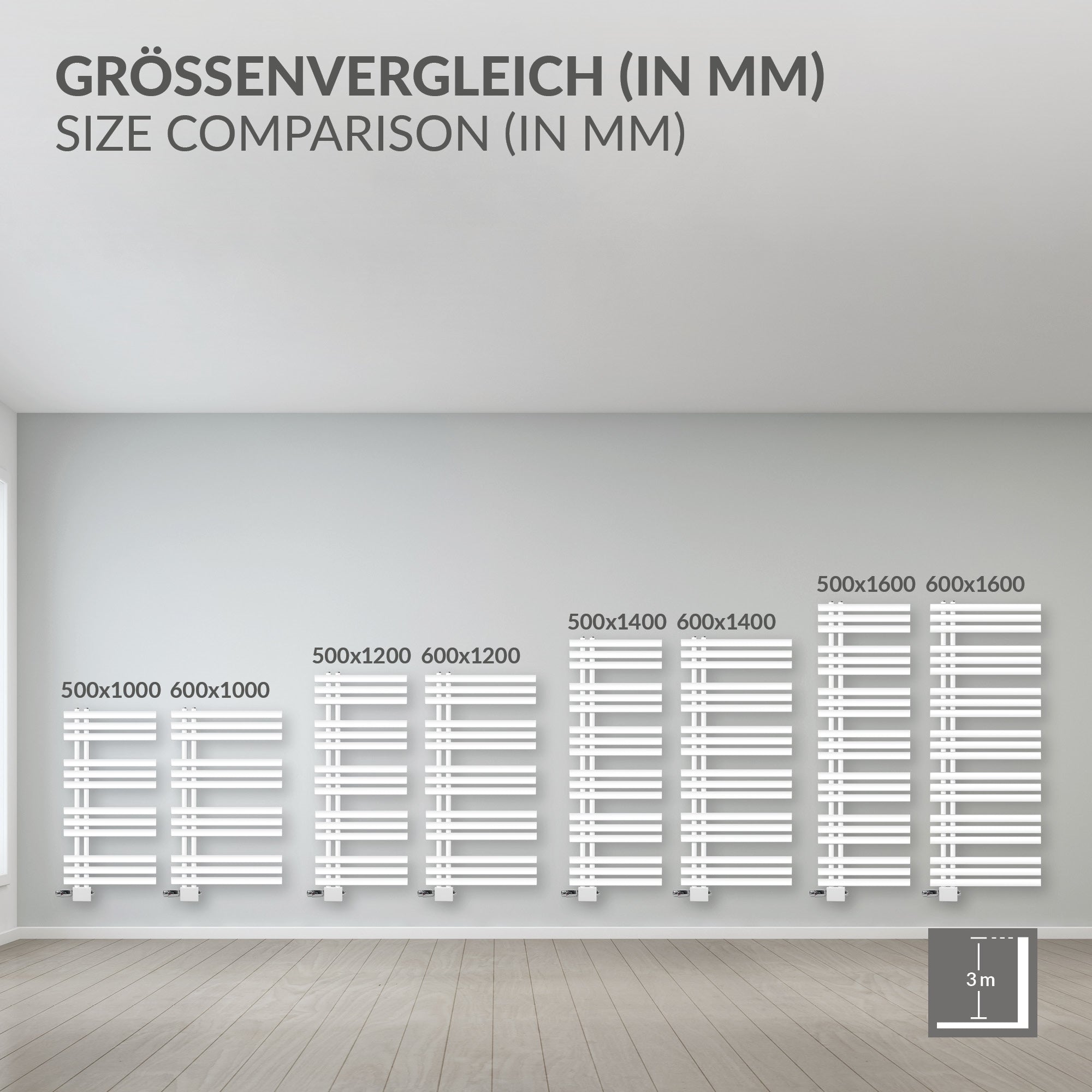 Weißer Heizkörper an einer Wand, mit einem elektrischen Heizstab.