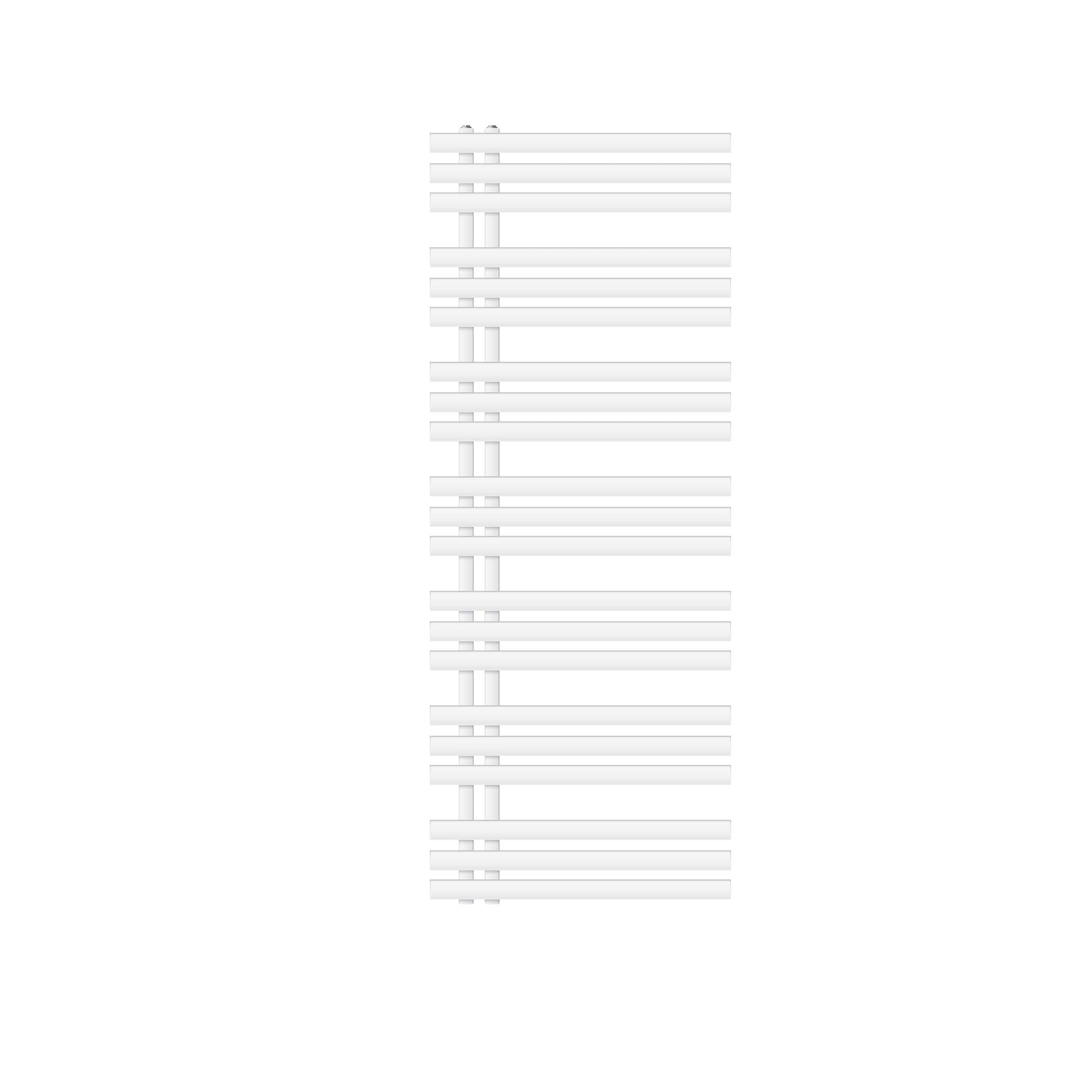 White towel radiator with horizontal bars.