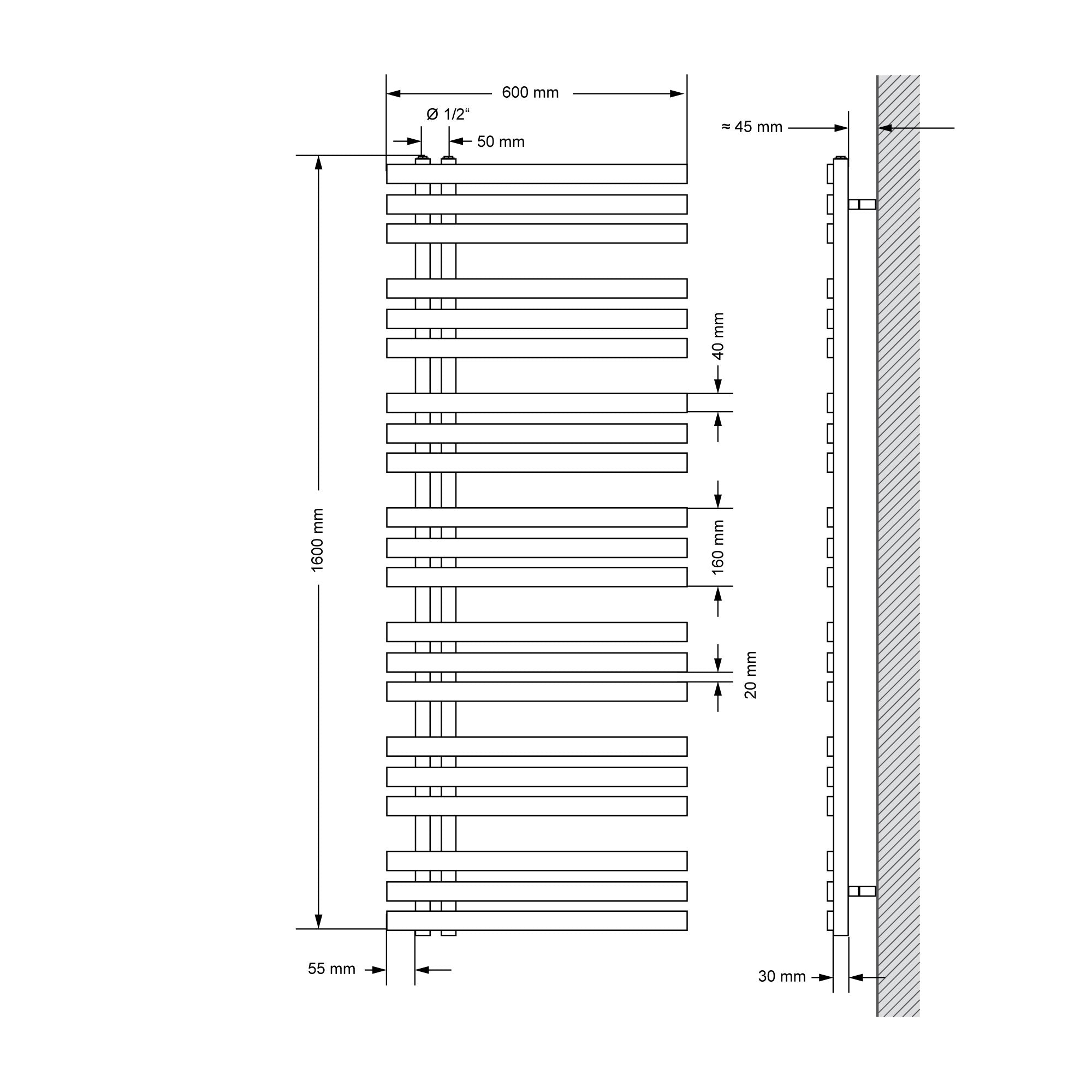 Technical drawing with dimensions of the product.