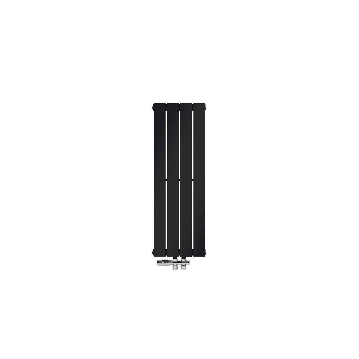 Painel de radiador preto com aletas verticais.