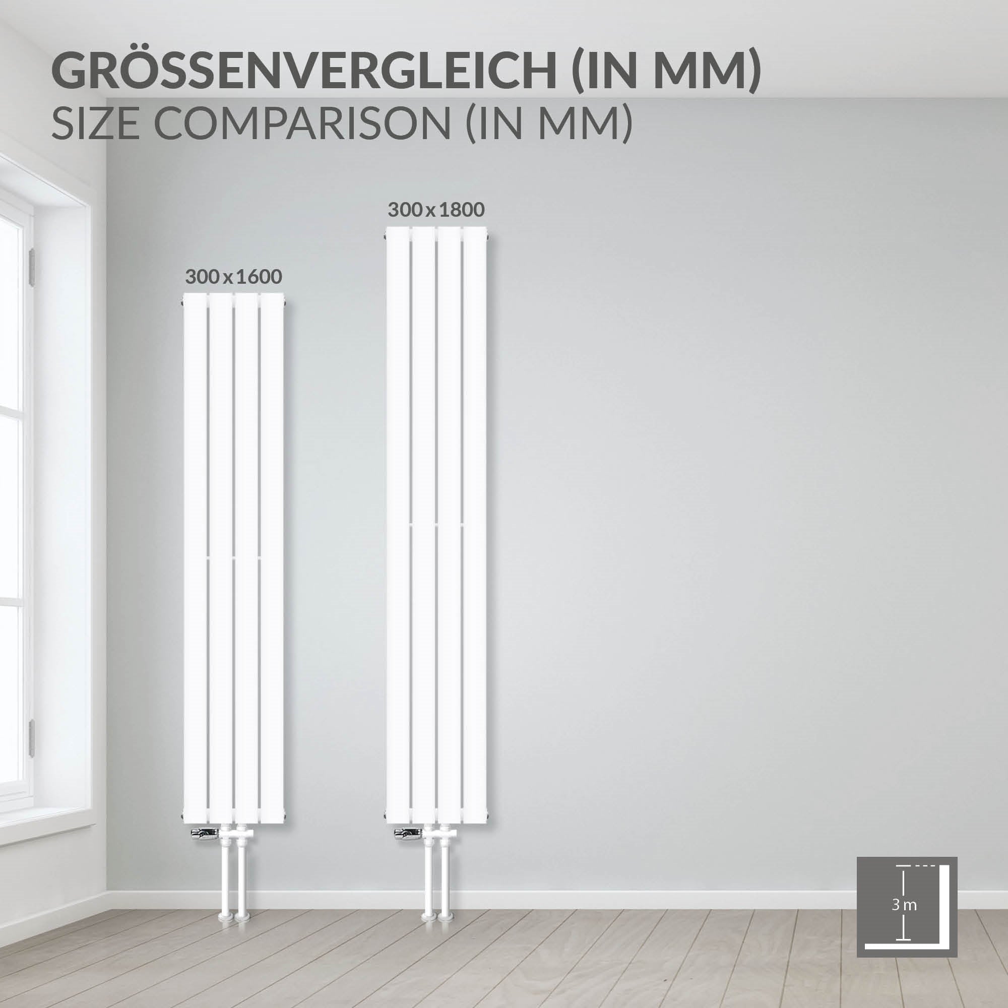 Hvidt radiatorpanel med to vertikale elementer.
