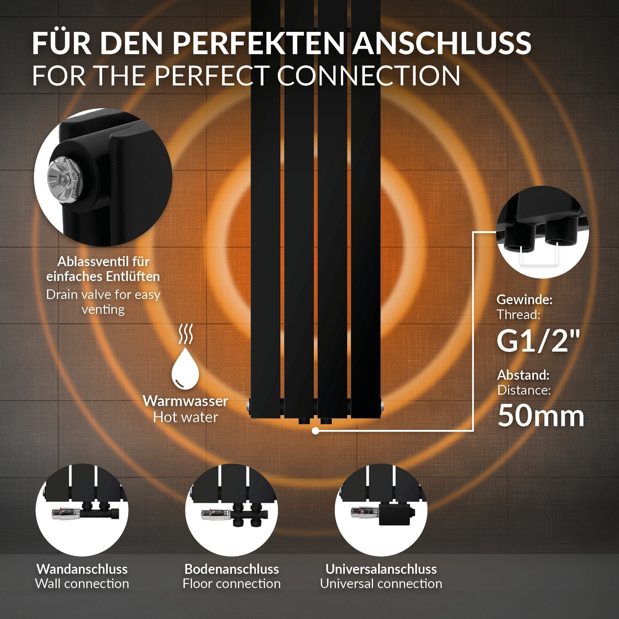Black radiator with two vertical elements.