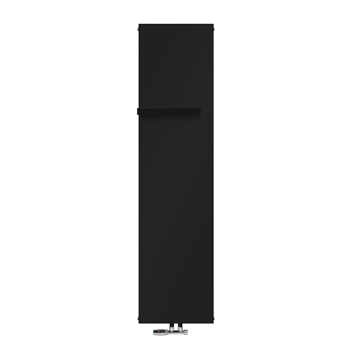 Zwarte radiator zonder achtergrond, recht van voren.