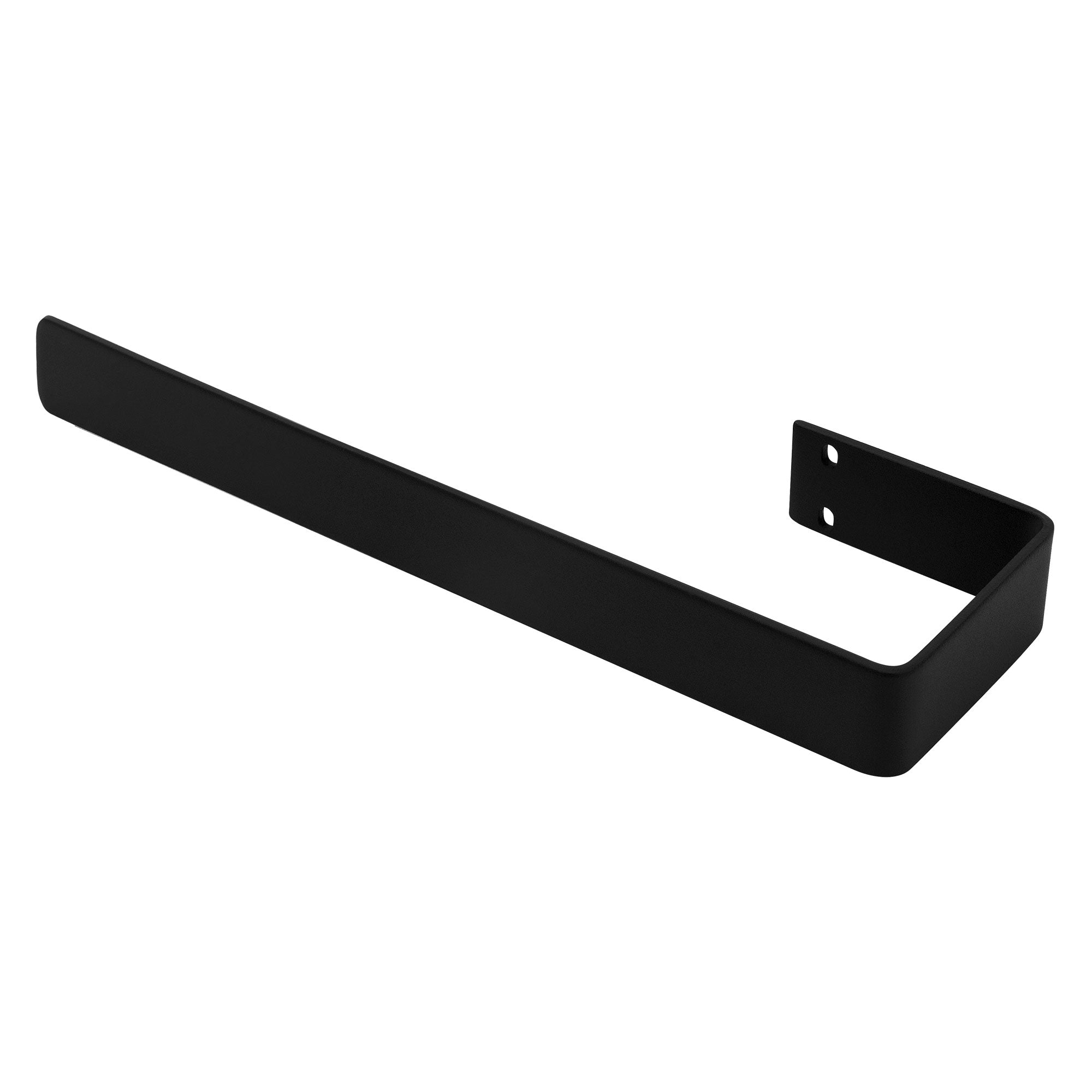Porta asciugamani nero con supporto a forma di L.