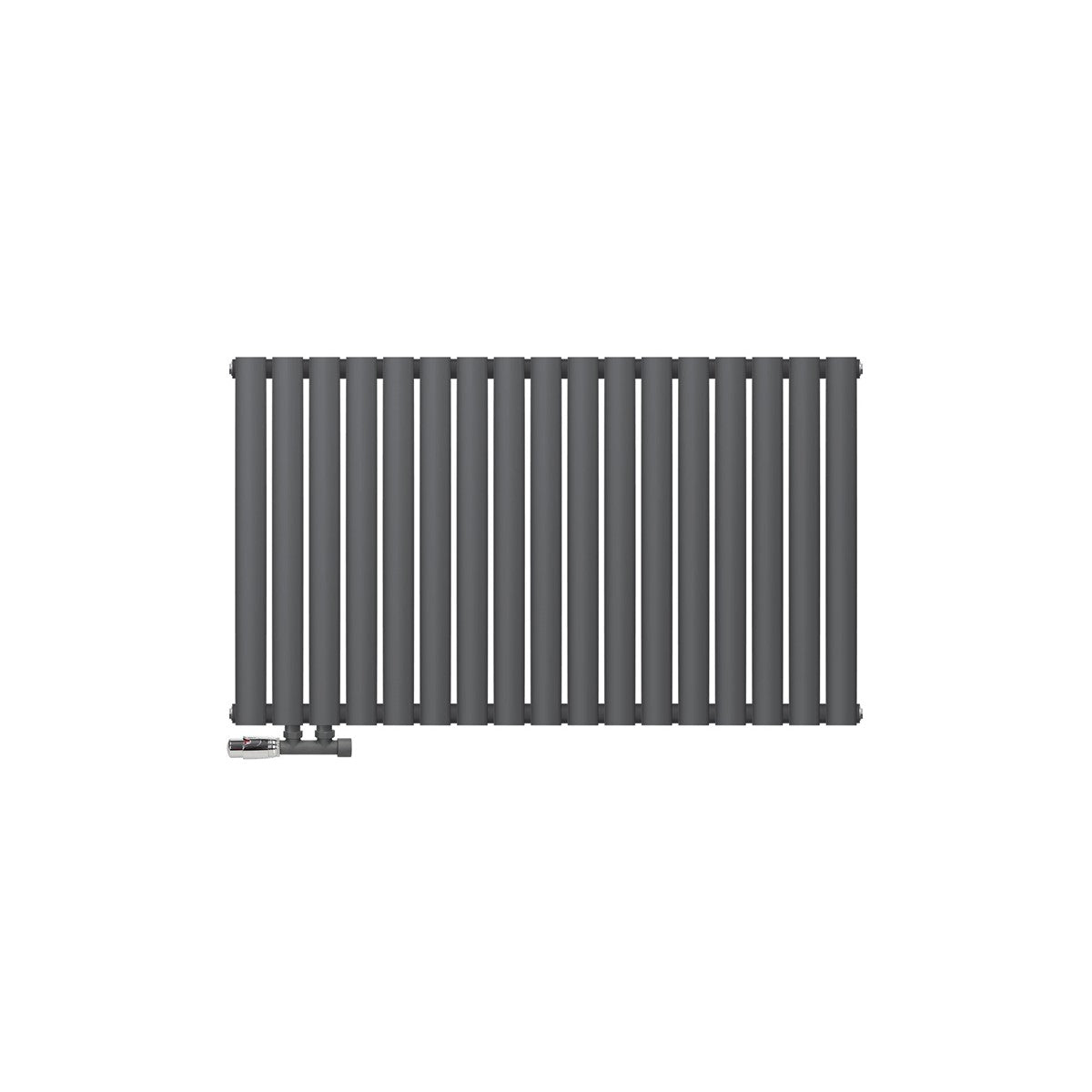 Antracietkleurige radiator zonder achtergrond, van voren gezien.