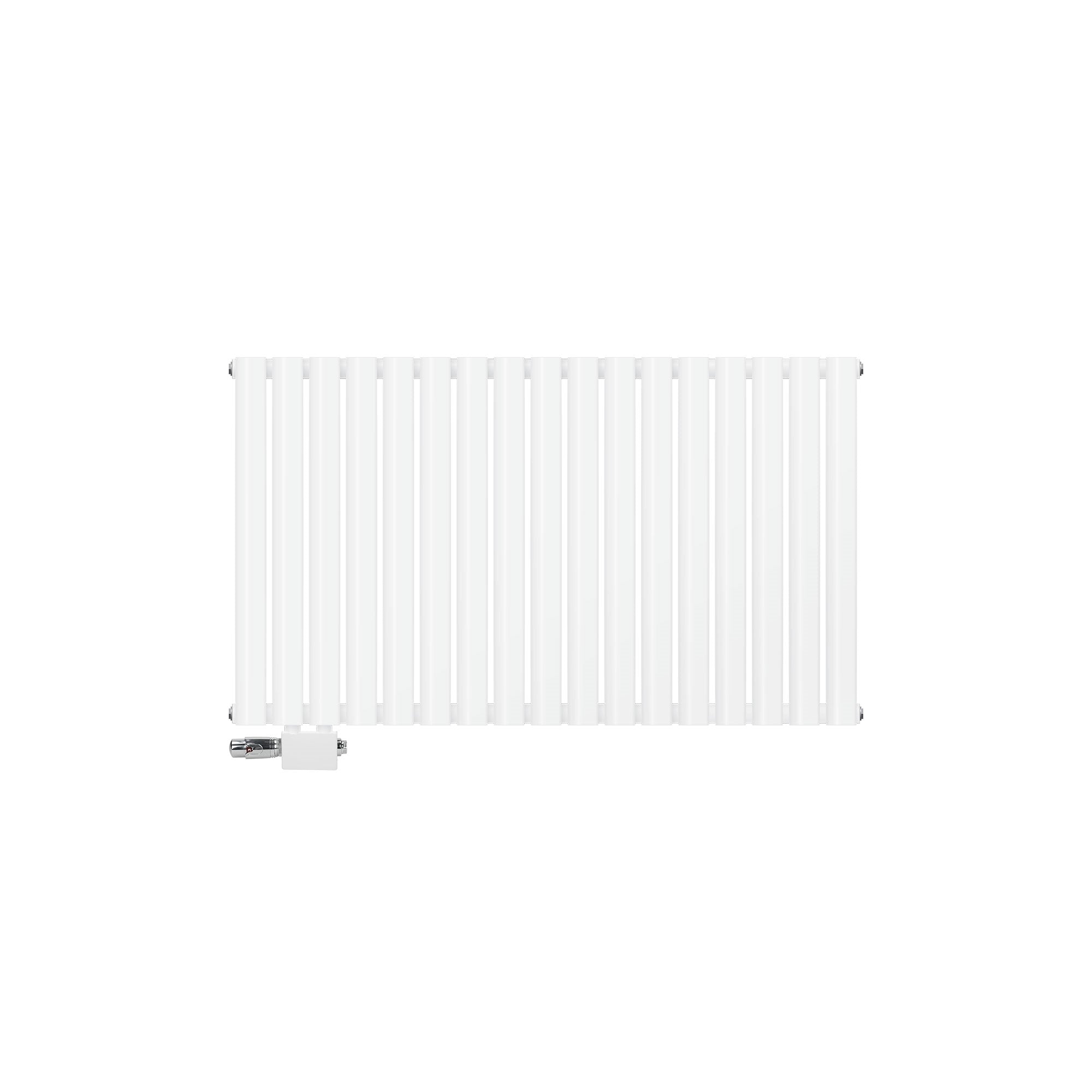 Hvid radiator uden baggrund, taget forfra.