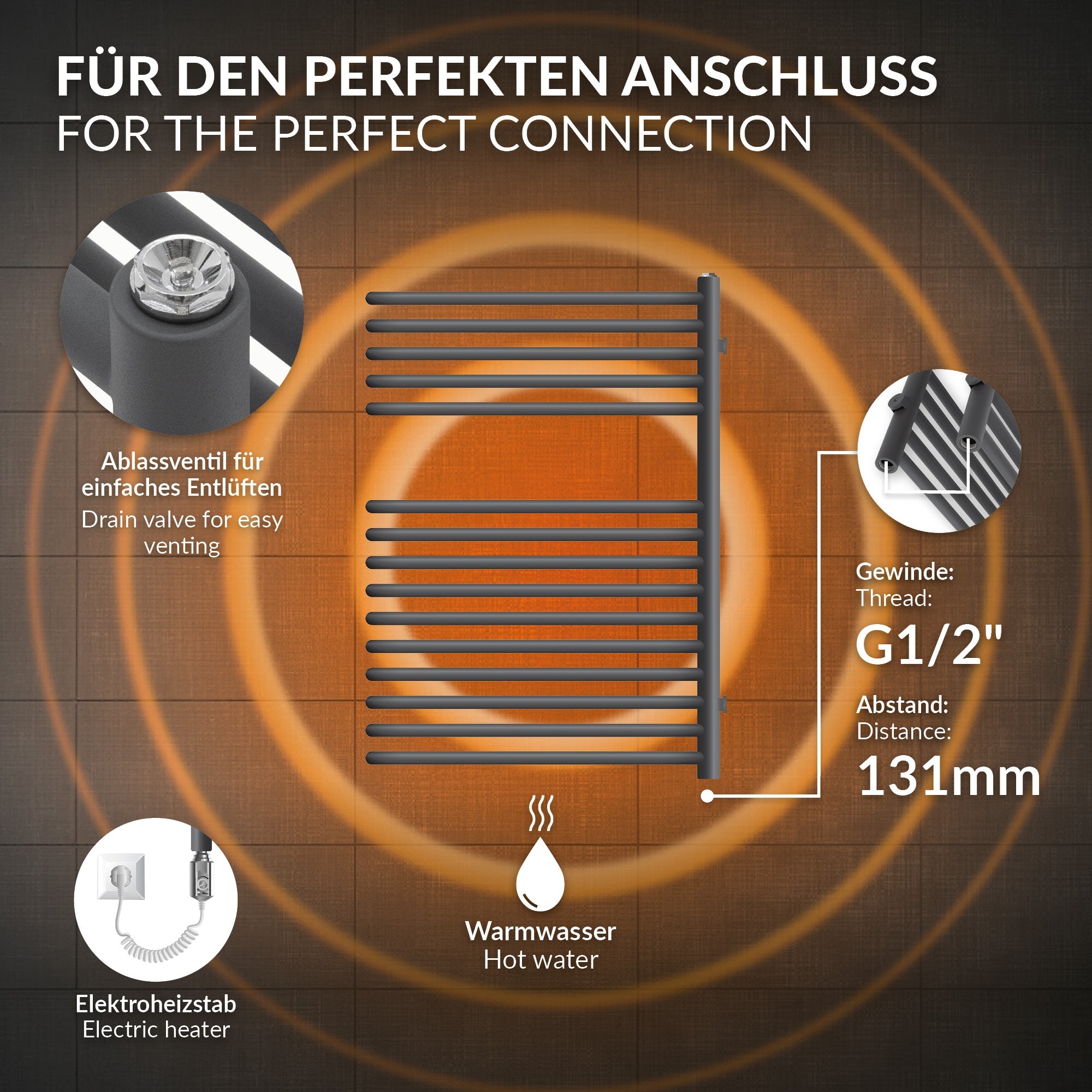 Radiateur anthracite avec plusieurs tubes horizontaux.