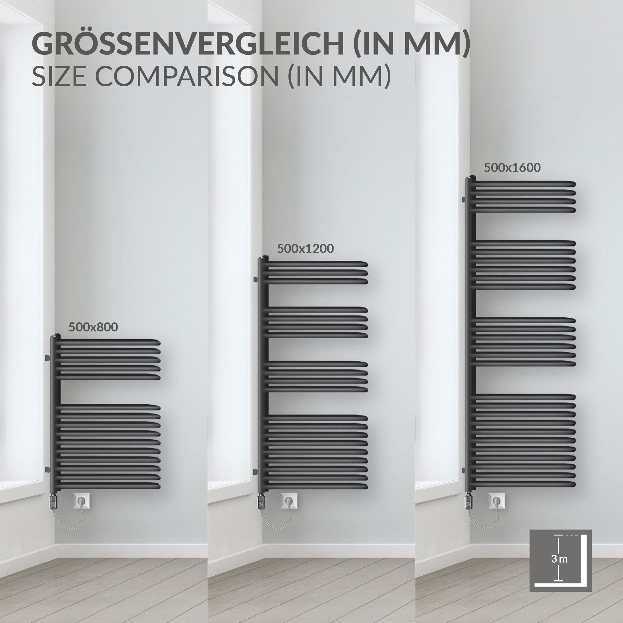 Detailansicht eines anthrazitfarbenen Heizkörpers mit verschiedenen Materialien.
