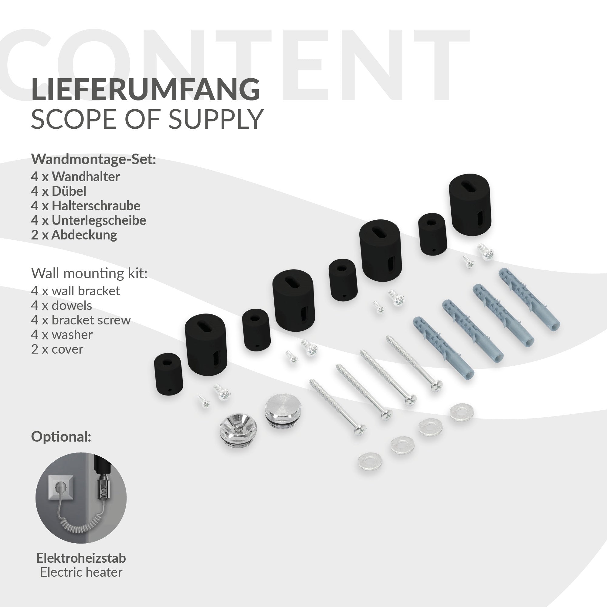 Černý radiátor s horizontálními trubkami, rozměry 500x1200mm.