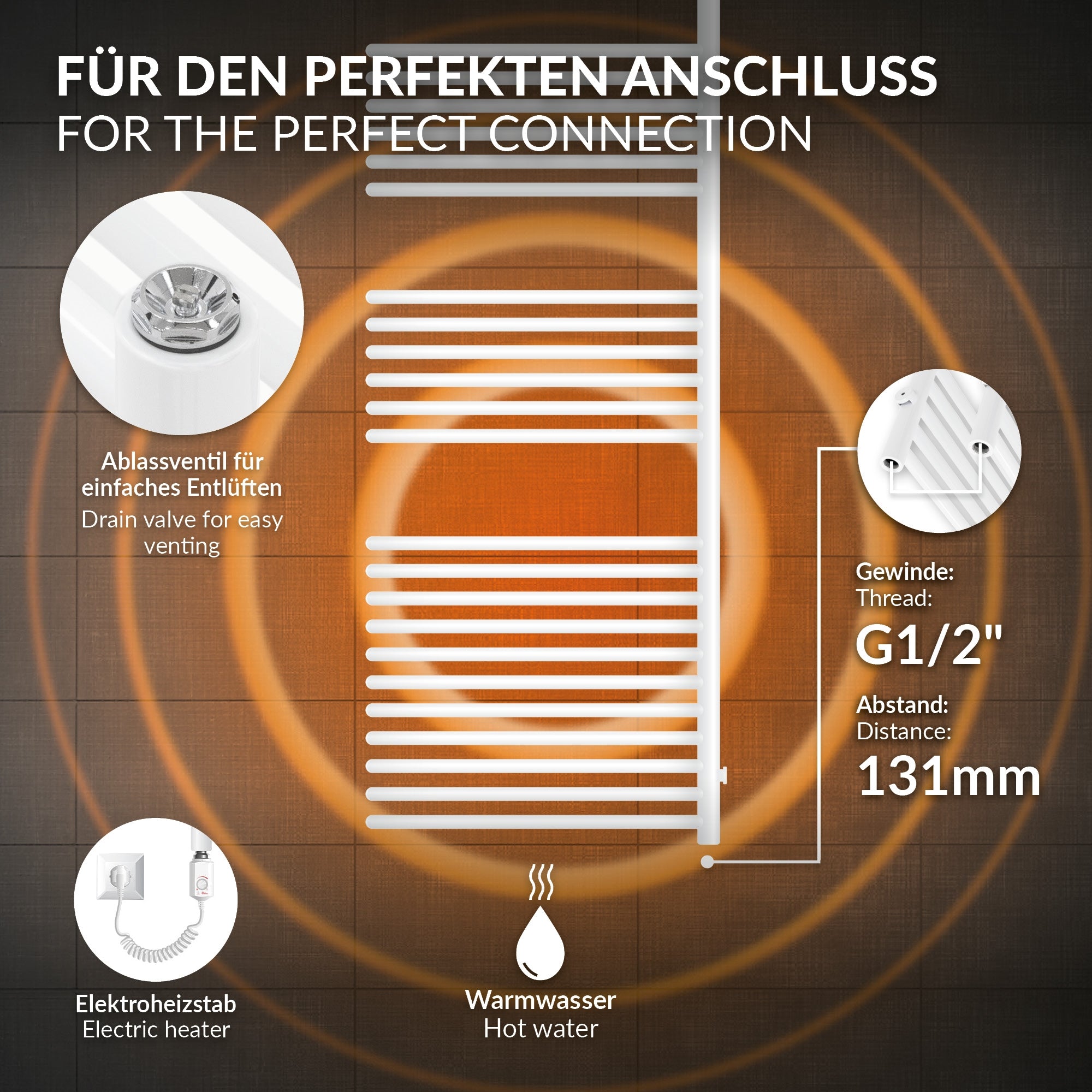 Weißer Heizkörper mit mehreren horizontalen Röhren.
