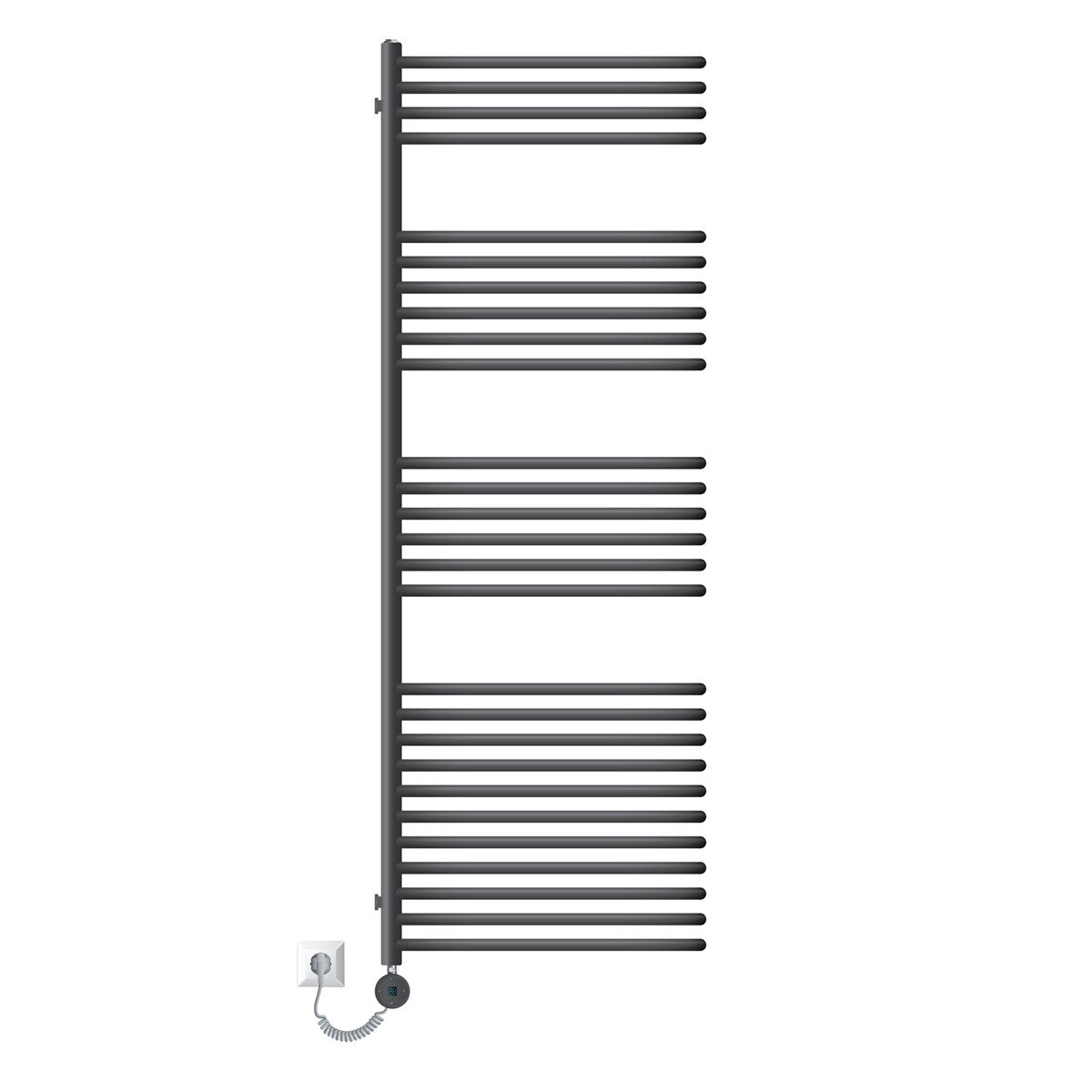 Radiator pentru prosoape de culoare antracit, cu ștecher și cablu.
