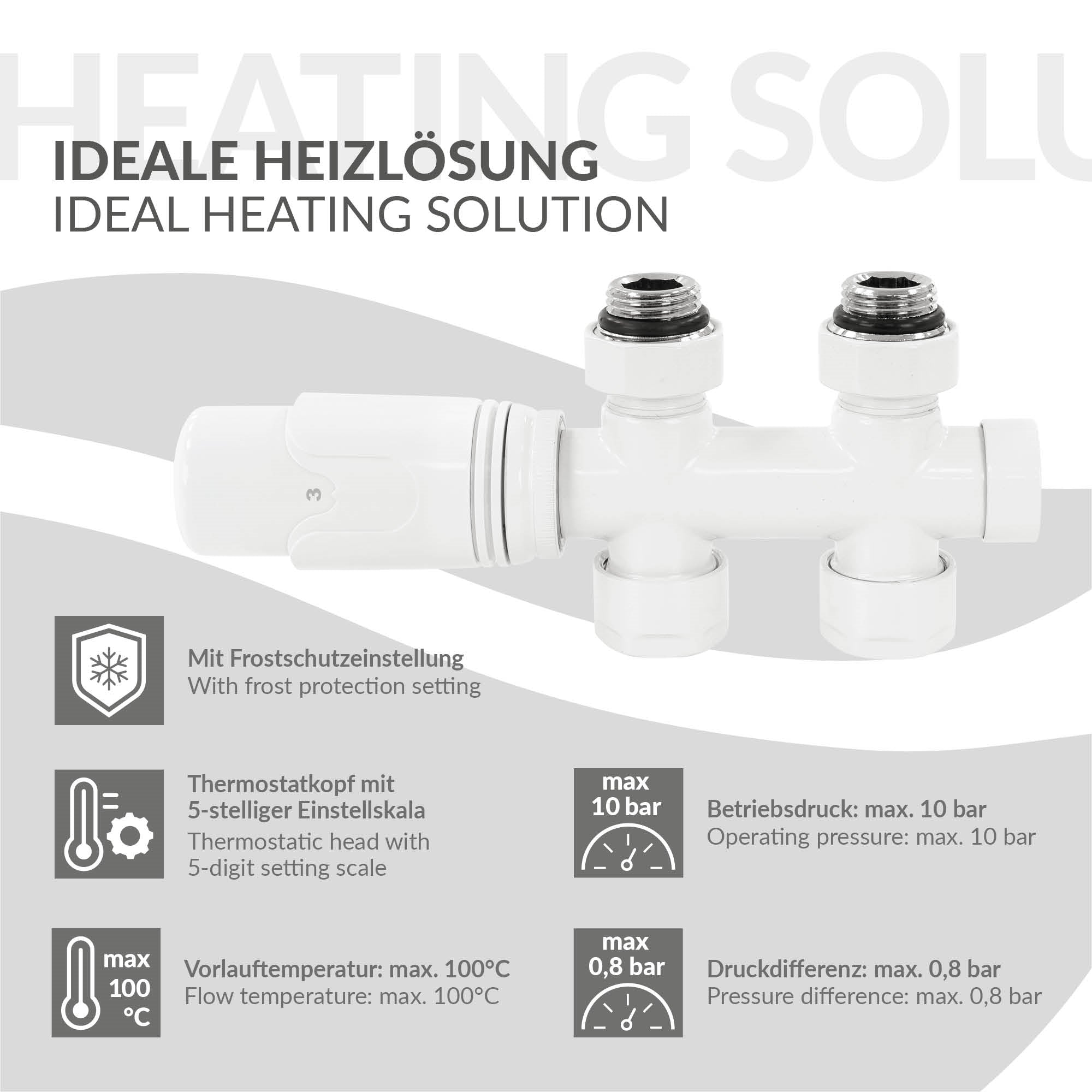 Grafika információkkal az ideális fűtési megoldásról és műszaki részletekről.