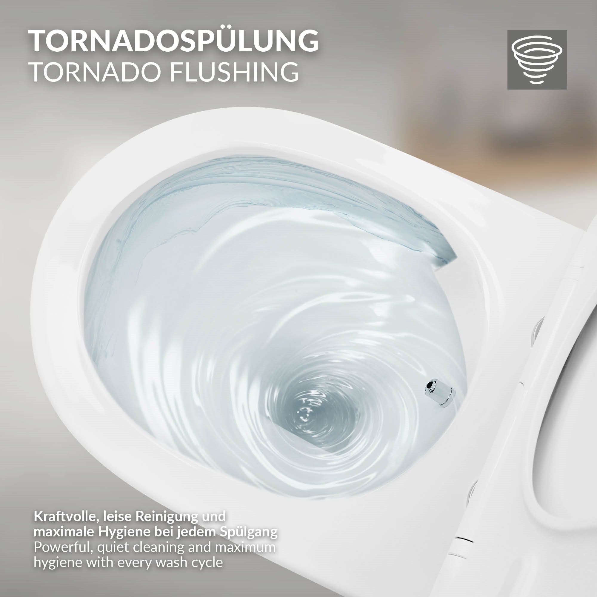 Nahaufnahme einer Toilette mit Wasserwirbel im Inneren.