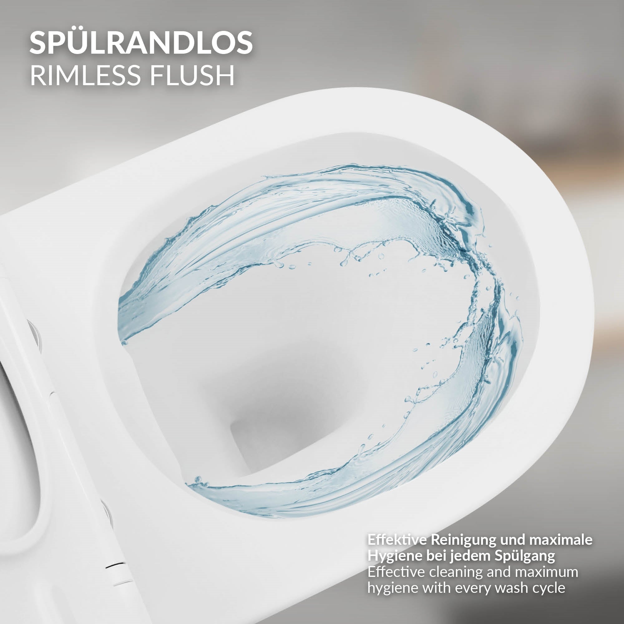 Toiletpot met waterstroom ter illustratie van de spoeltechniek.