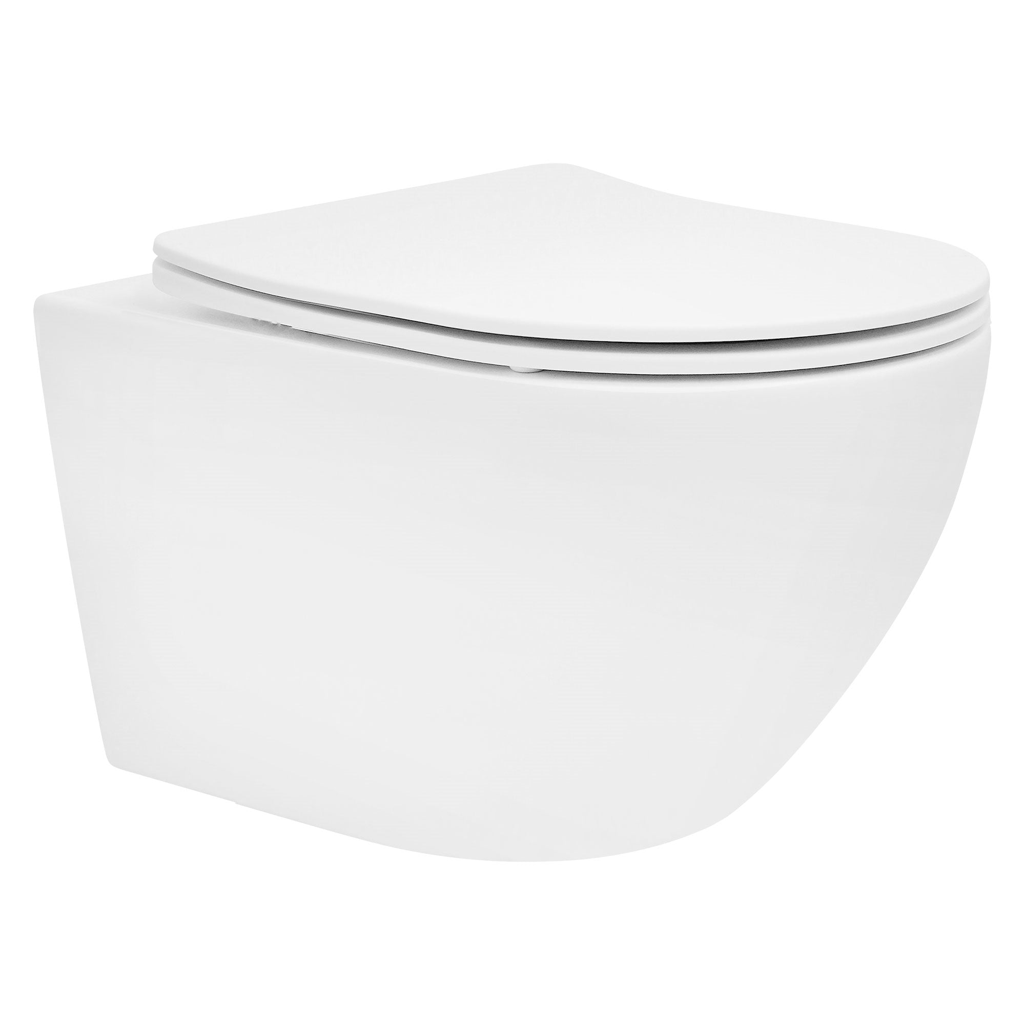 Weißes wandhängendes WC in einem modernen Badezimmer mit grauen Wänden.