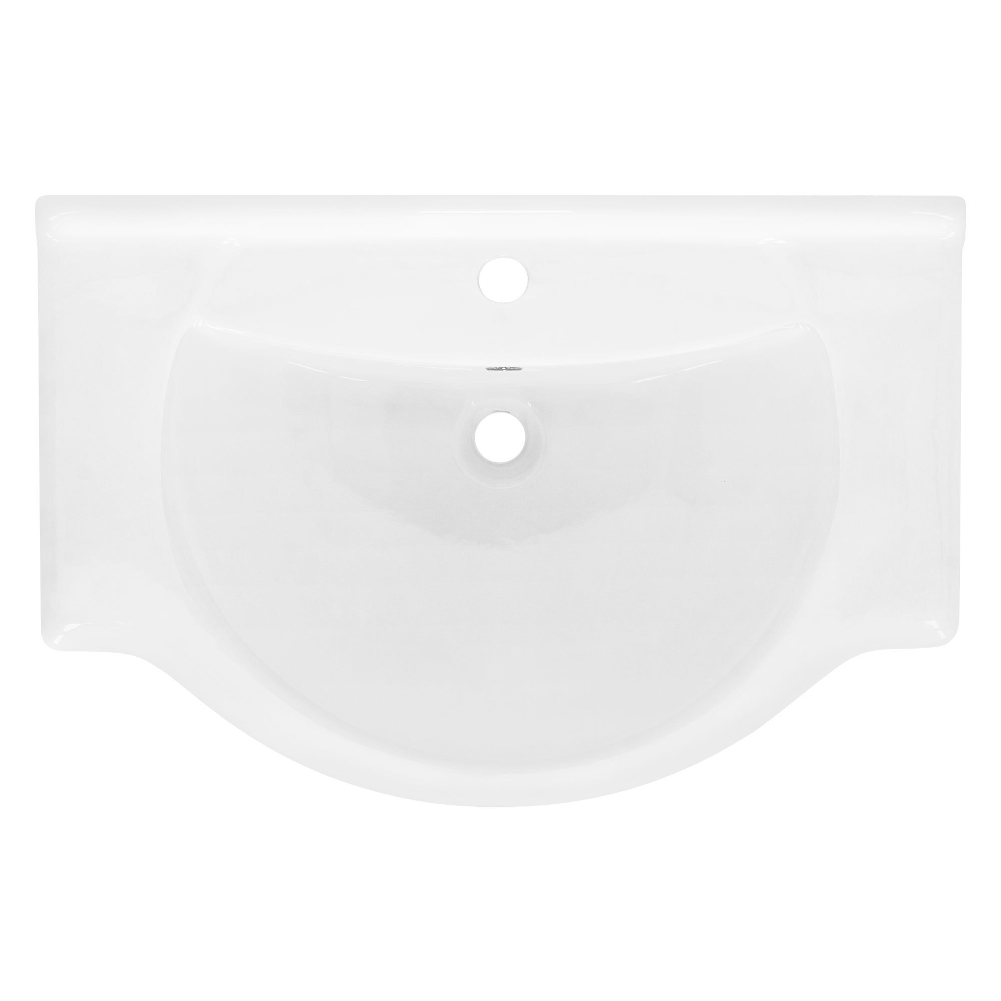 Vista superior de un lavabo blanco con un grifo.