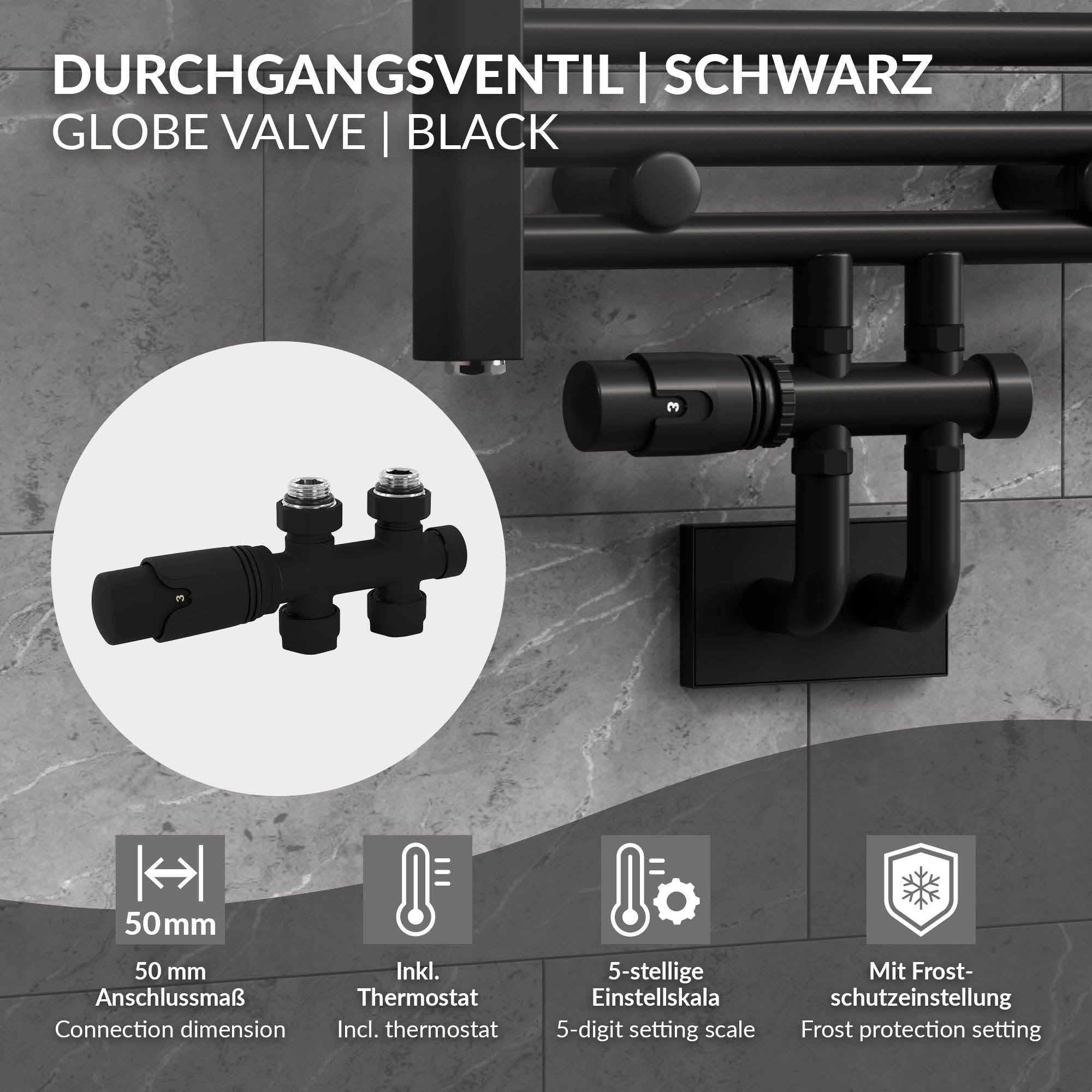 Diagramm eines Thermostats mit Dichtungen und Anschlussdetails.