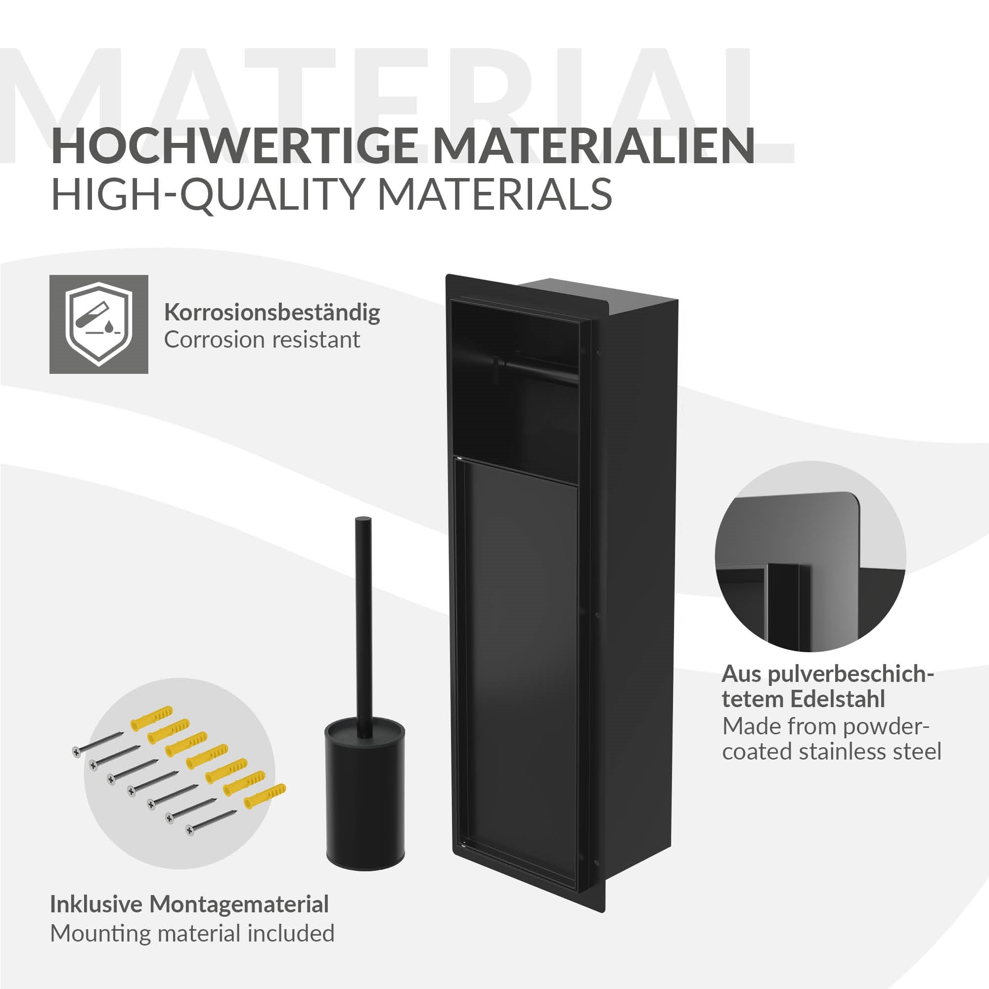 Produktbeschreibung mit Materialien und Montageinformationen.