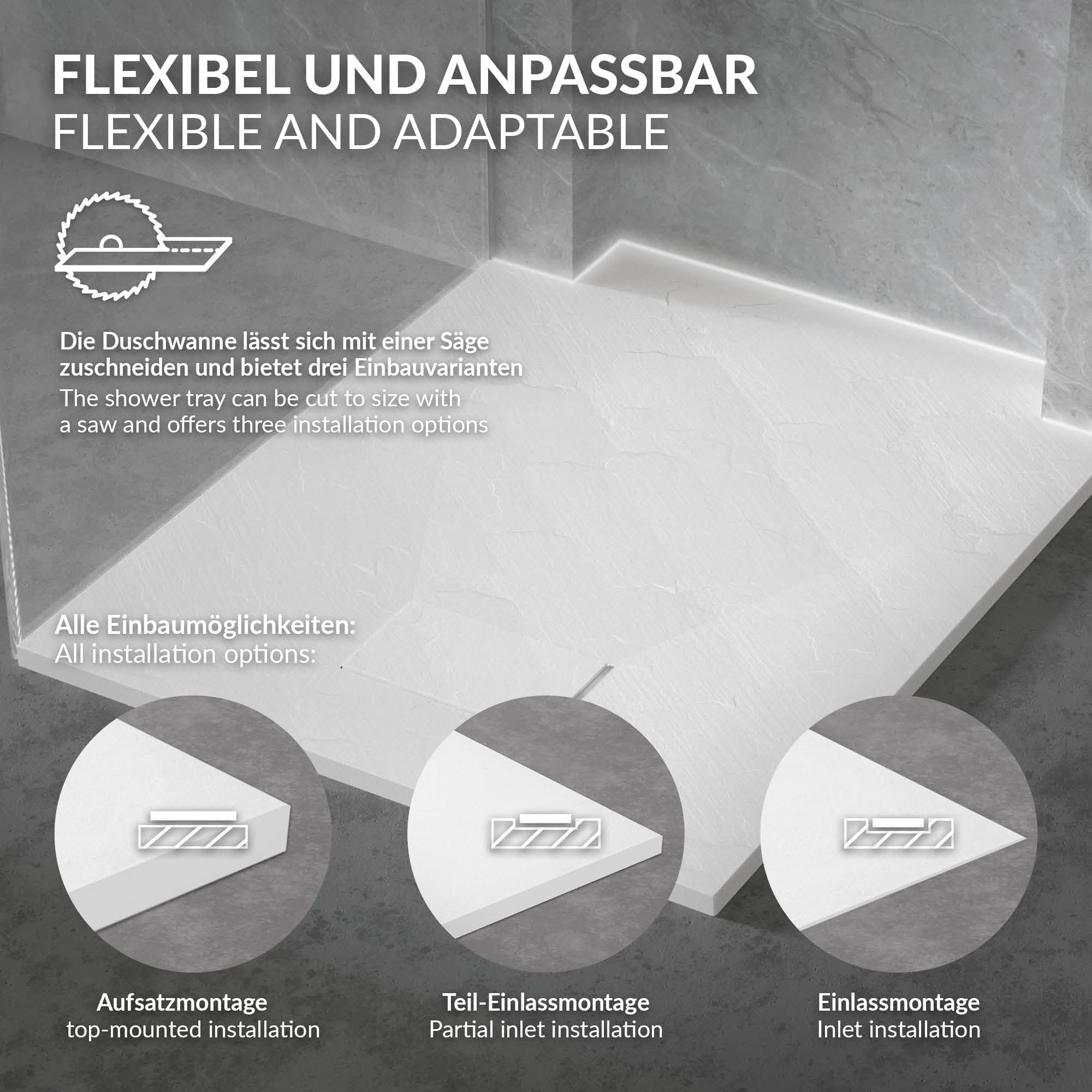 Ducha con diferentes opciones de instalación y montaje flexible.