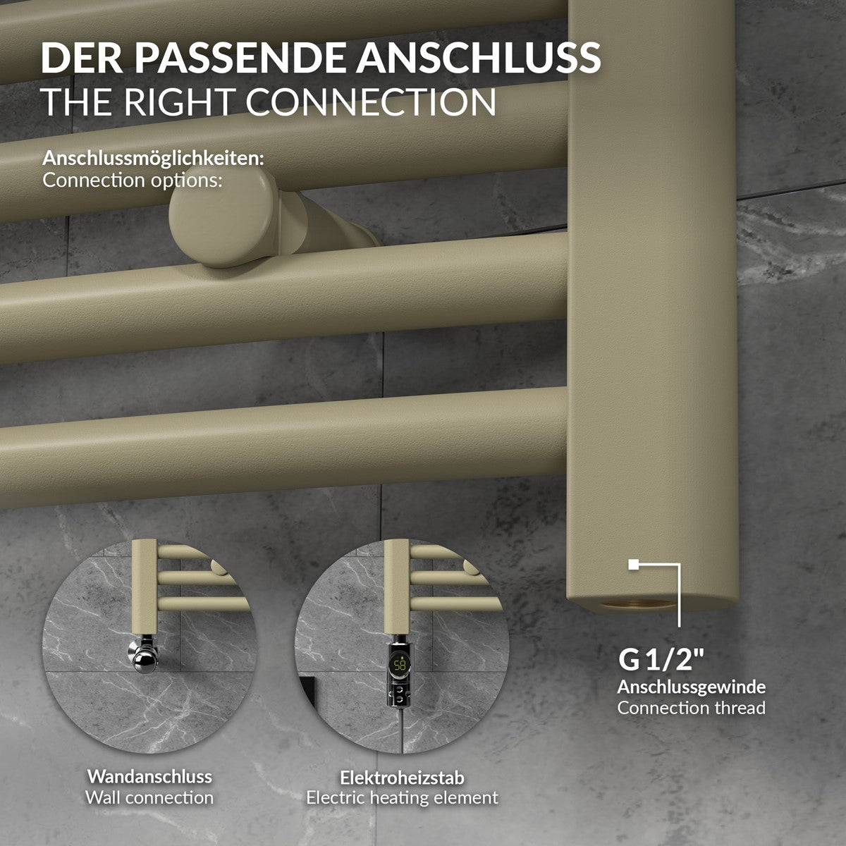 Grafik mit Anschlussmöglichkeiten für einen Heizkörper.