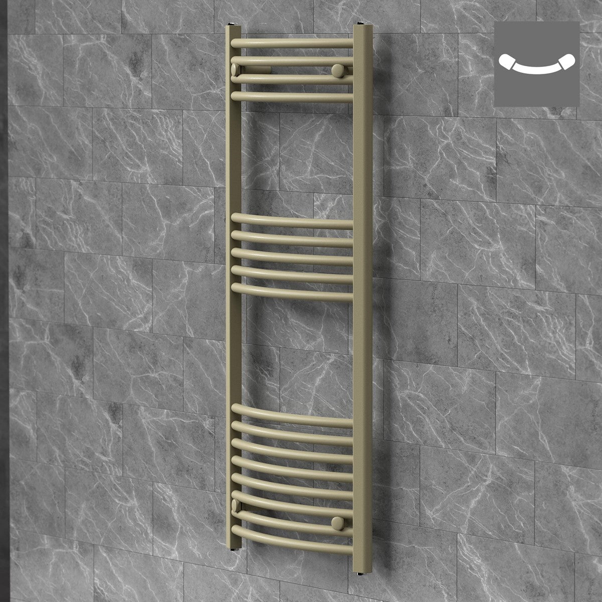 Handtuchwärmer an einer Wand, mit mehreren horizontalen Stangen.
