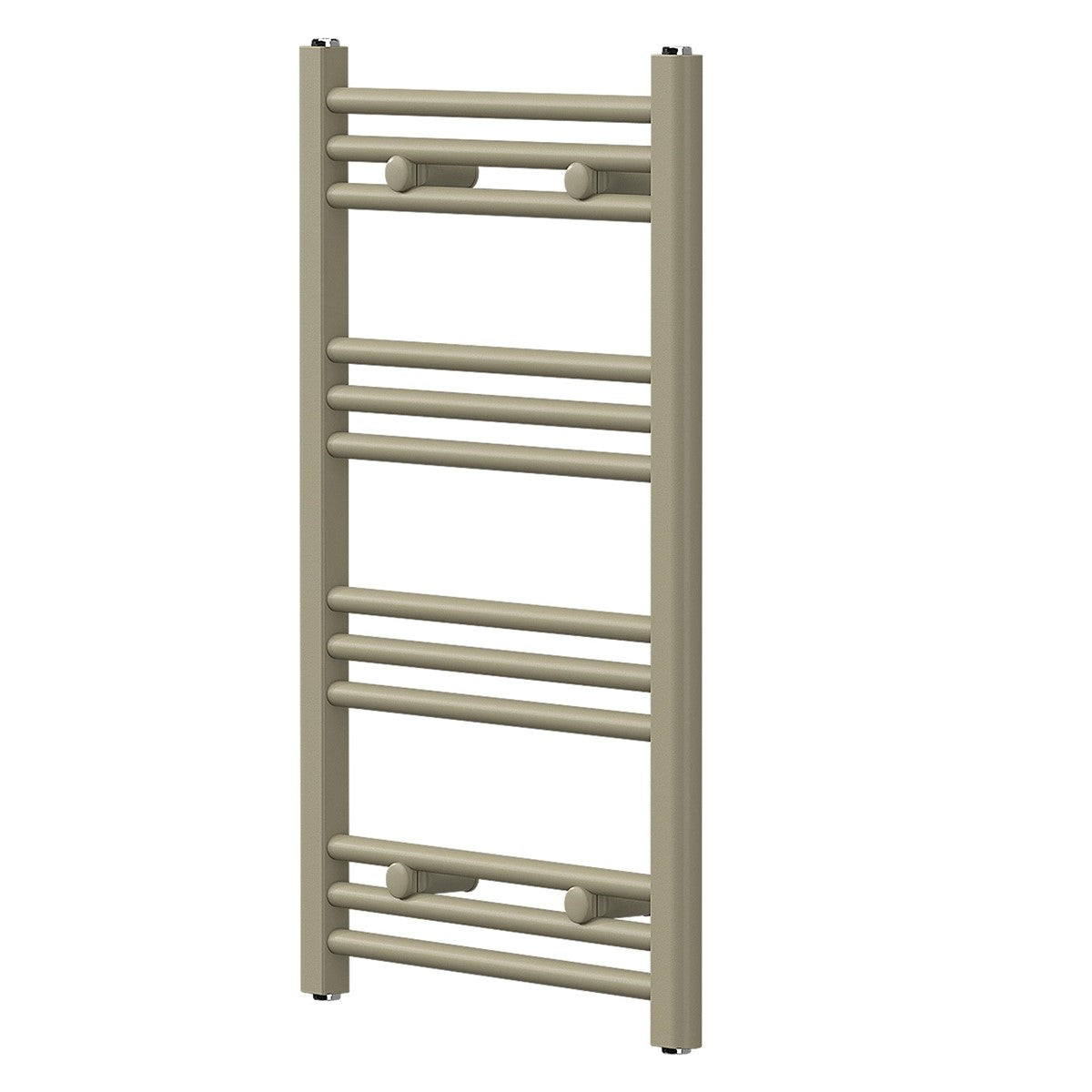 Ein Handtuchheizkörper mit mehreren horizontalen Röhren in beige.