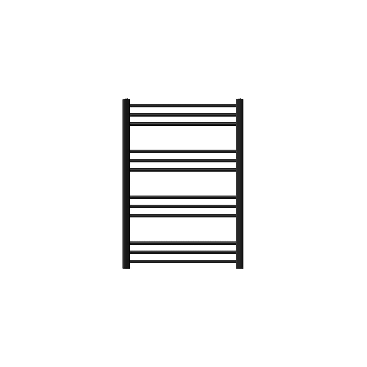 Small black towel radiator with horizontal bars.