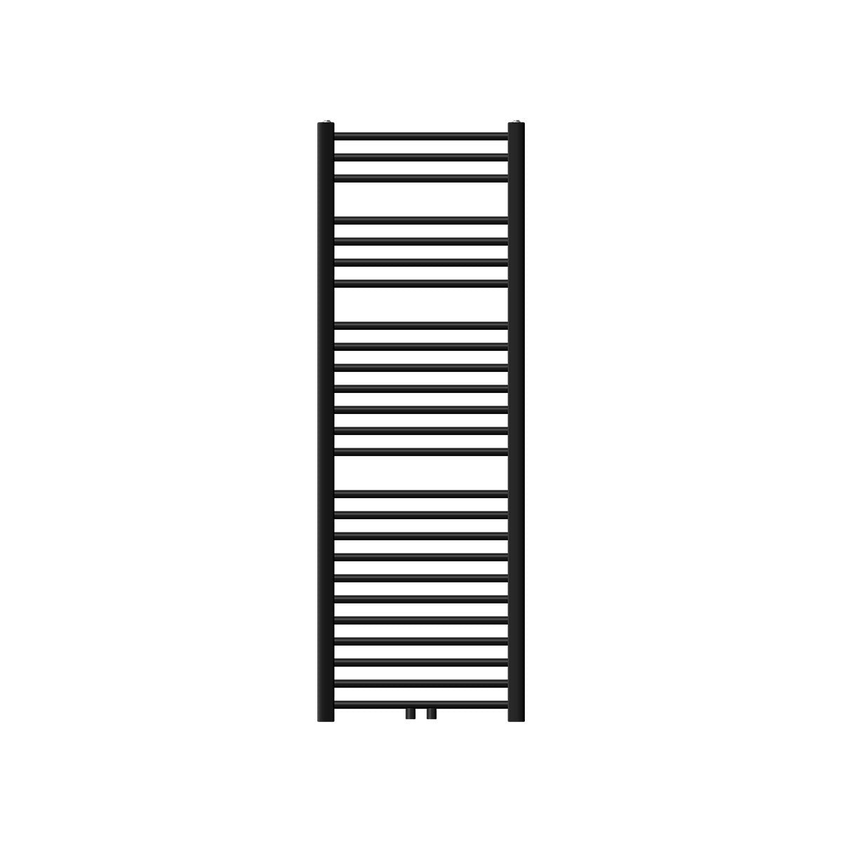 Black towel radiator with several horizontal bars.