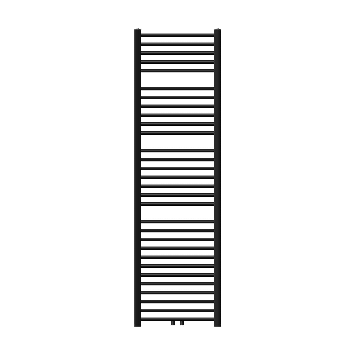 Radiateur noir de taille moyenne, haut et étroit.