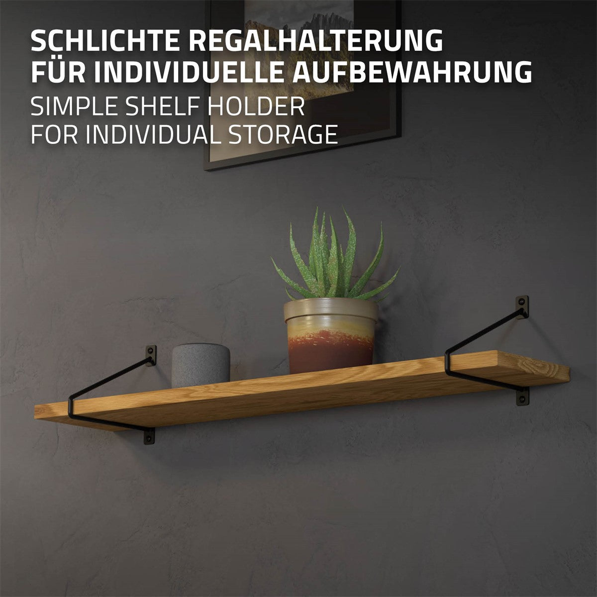 Regalhalterung mit Pflanzen auf einem Regal an einer Wand.