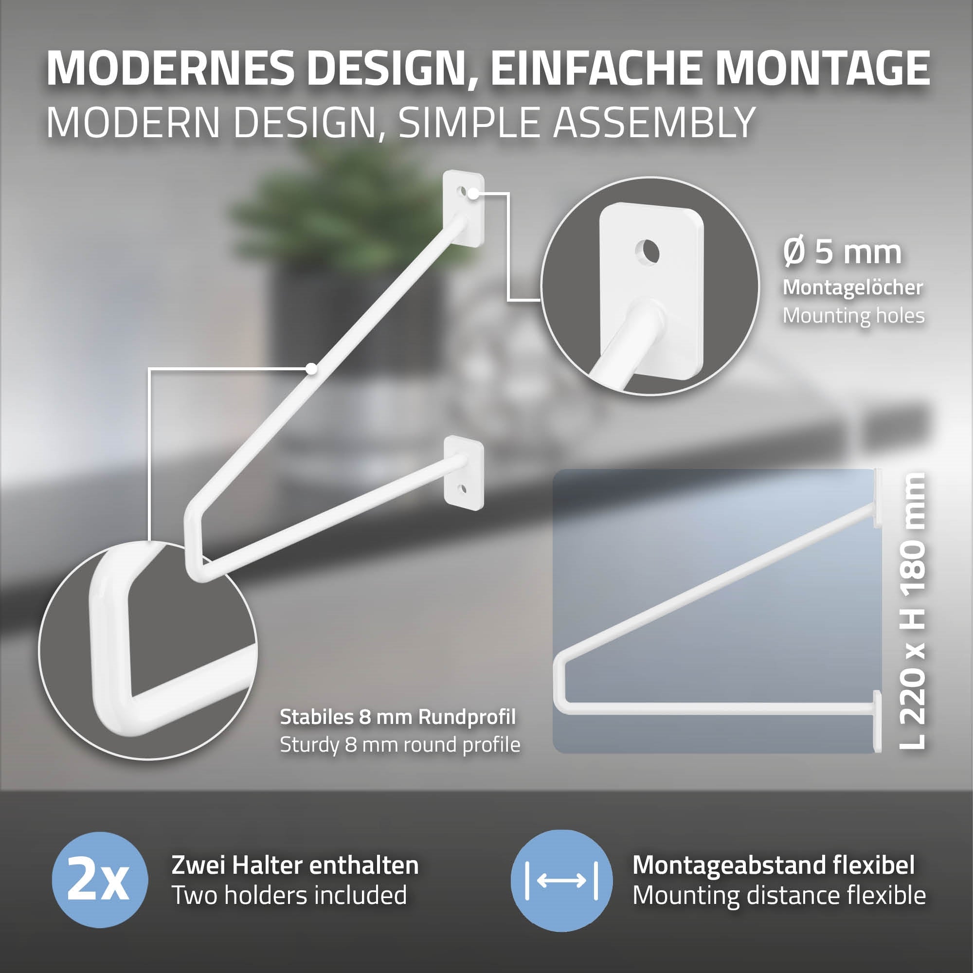 Montagehandleiding met houders en montageprofiel op grijze achtergrond.