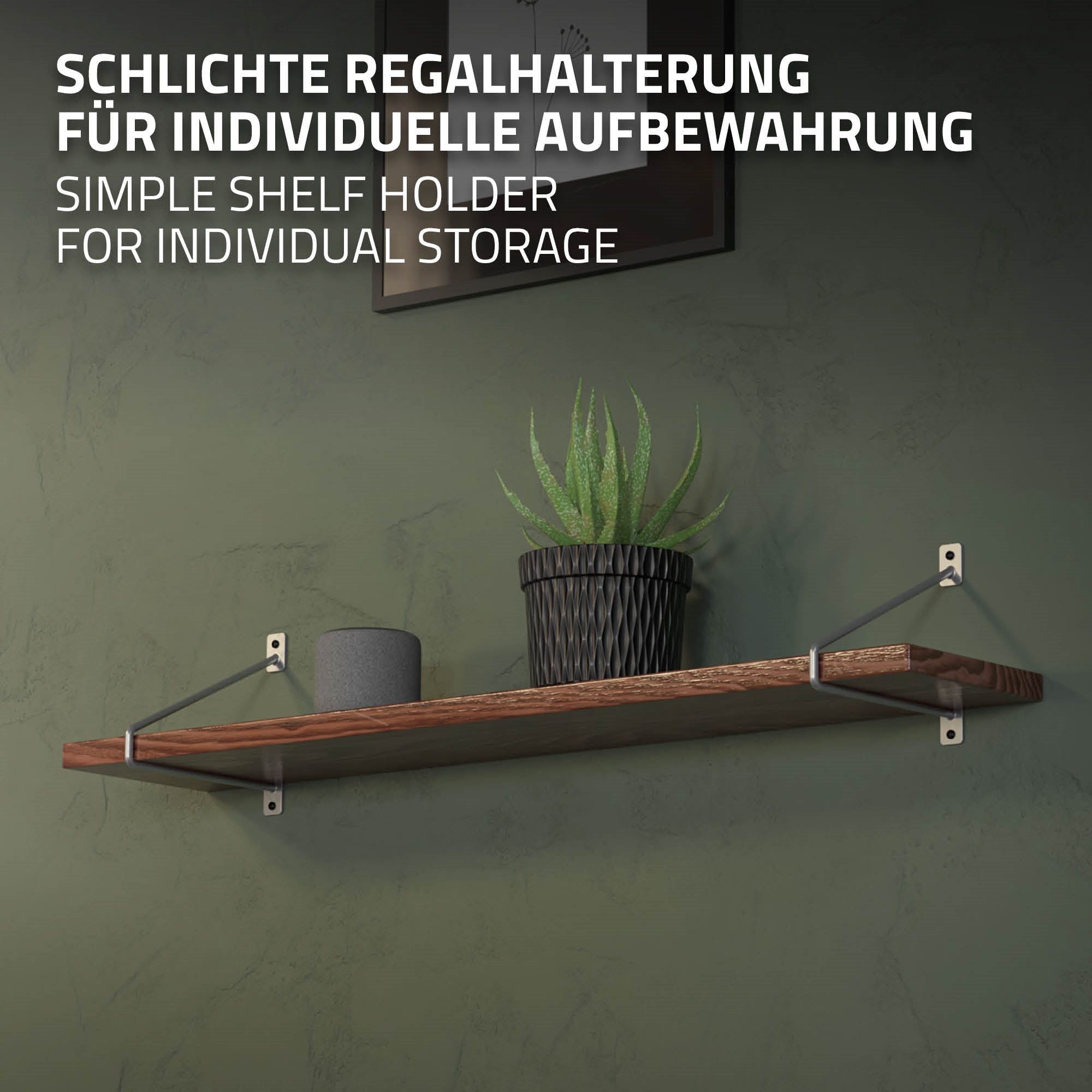 Plankhouder met een plant op een houten plank.