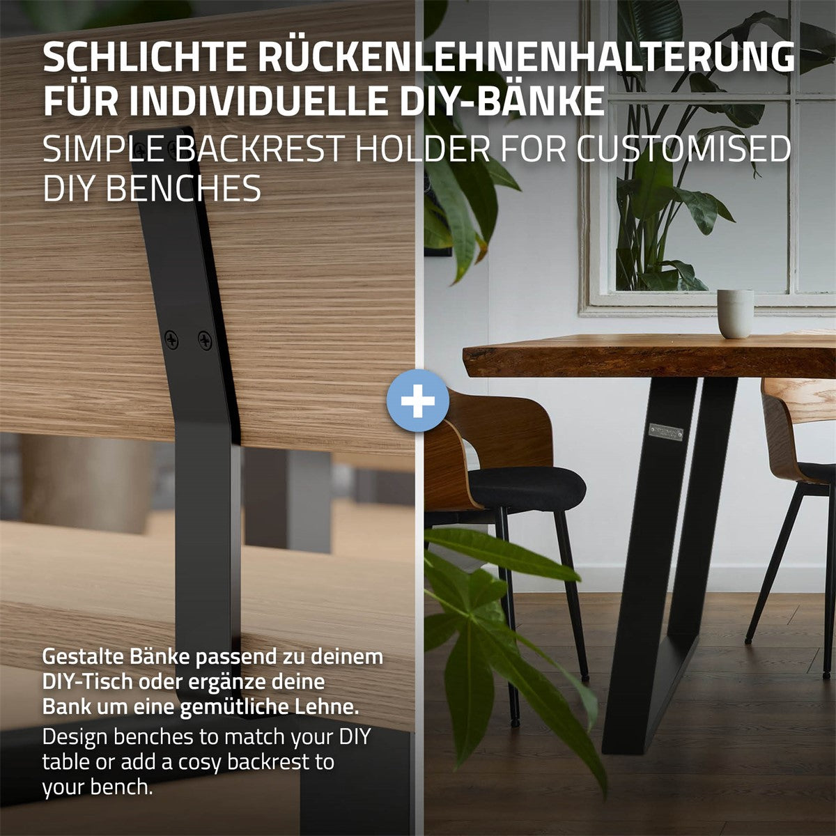 Rückenlehnenhalter für individuelle Bänke, mit Designhinweisen.