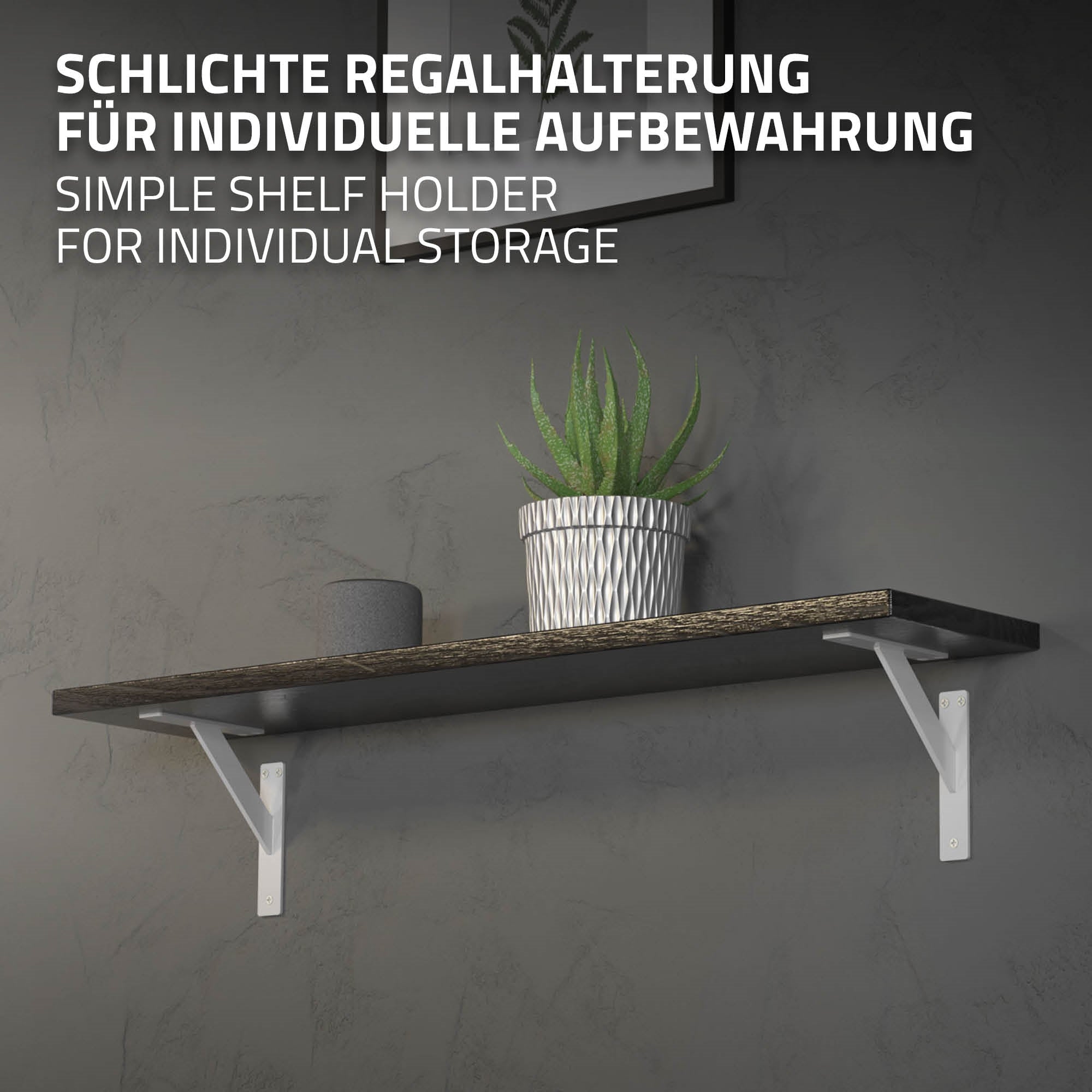 Plankhouder met plant op een plank, eenvoudige vormgeving.