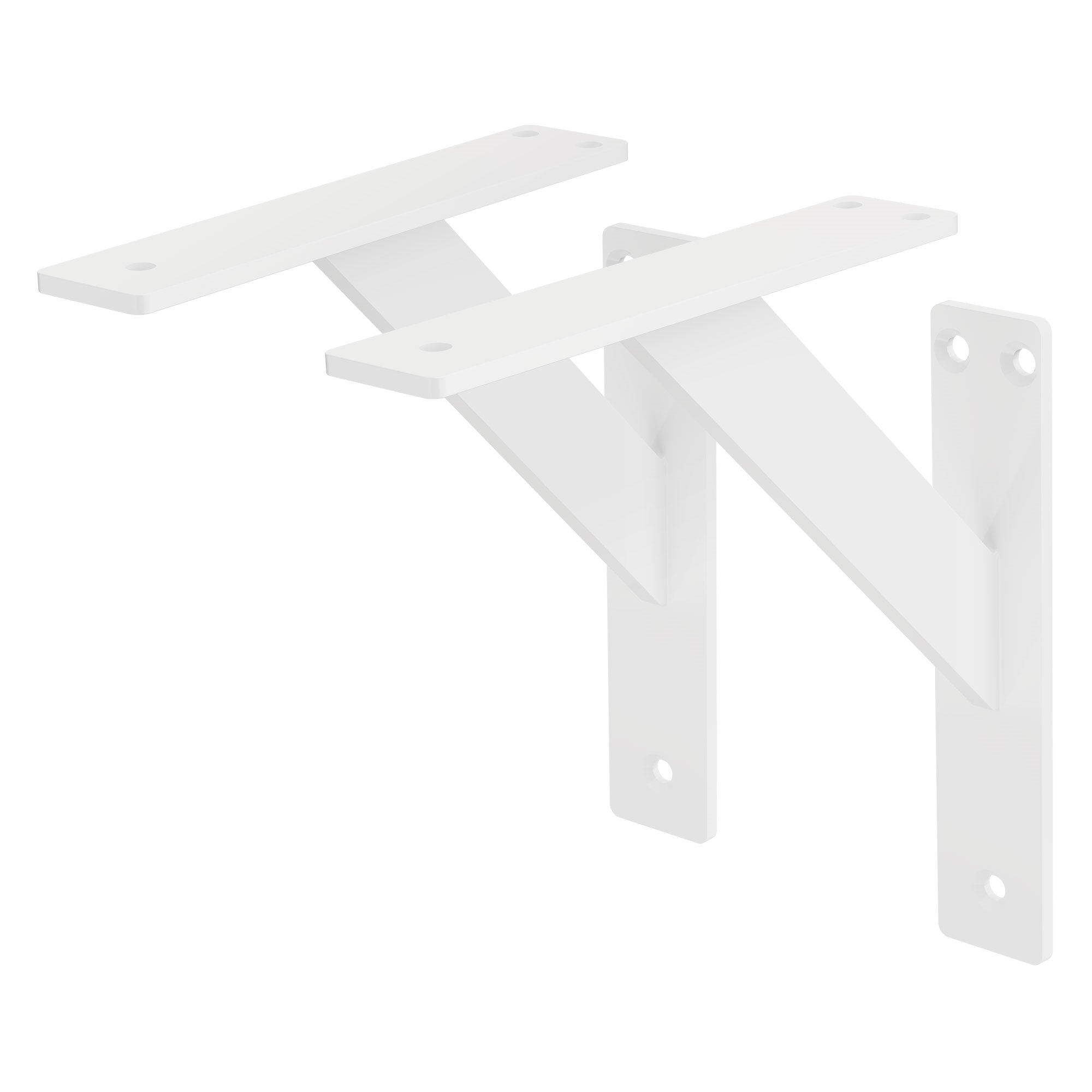 Weiße Wandhalterung mit zwei horizontalen und einer diagonalen Stütze.