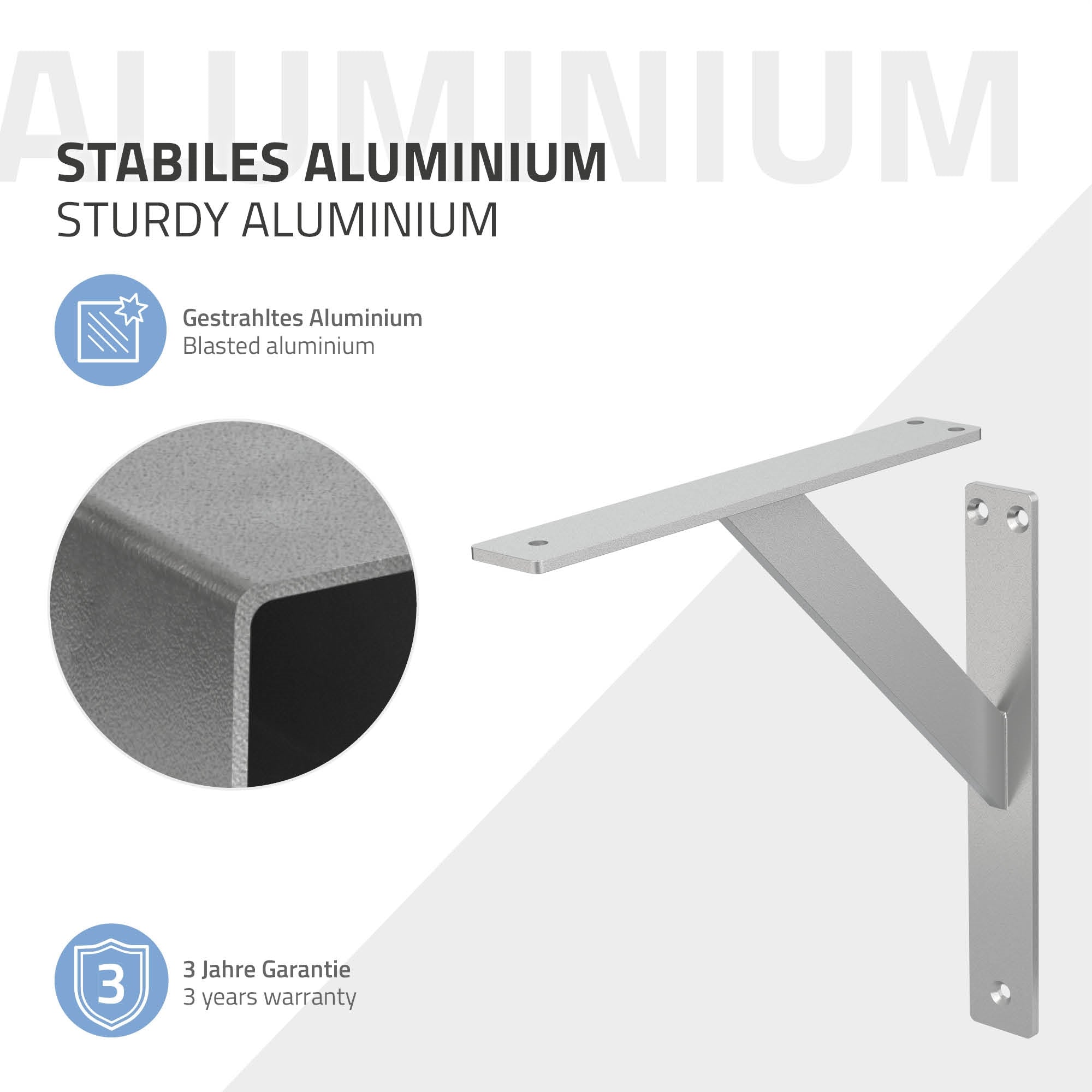 Aluminium-Wandhalterung mit Garantieinformationen.