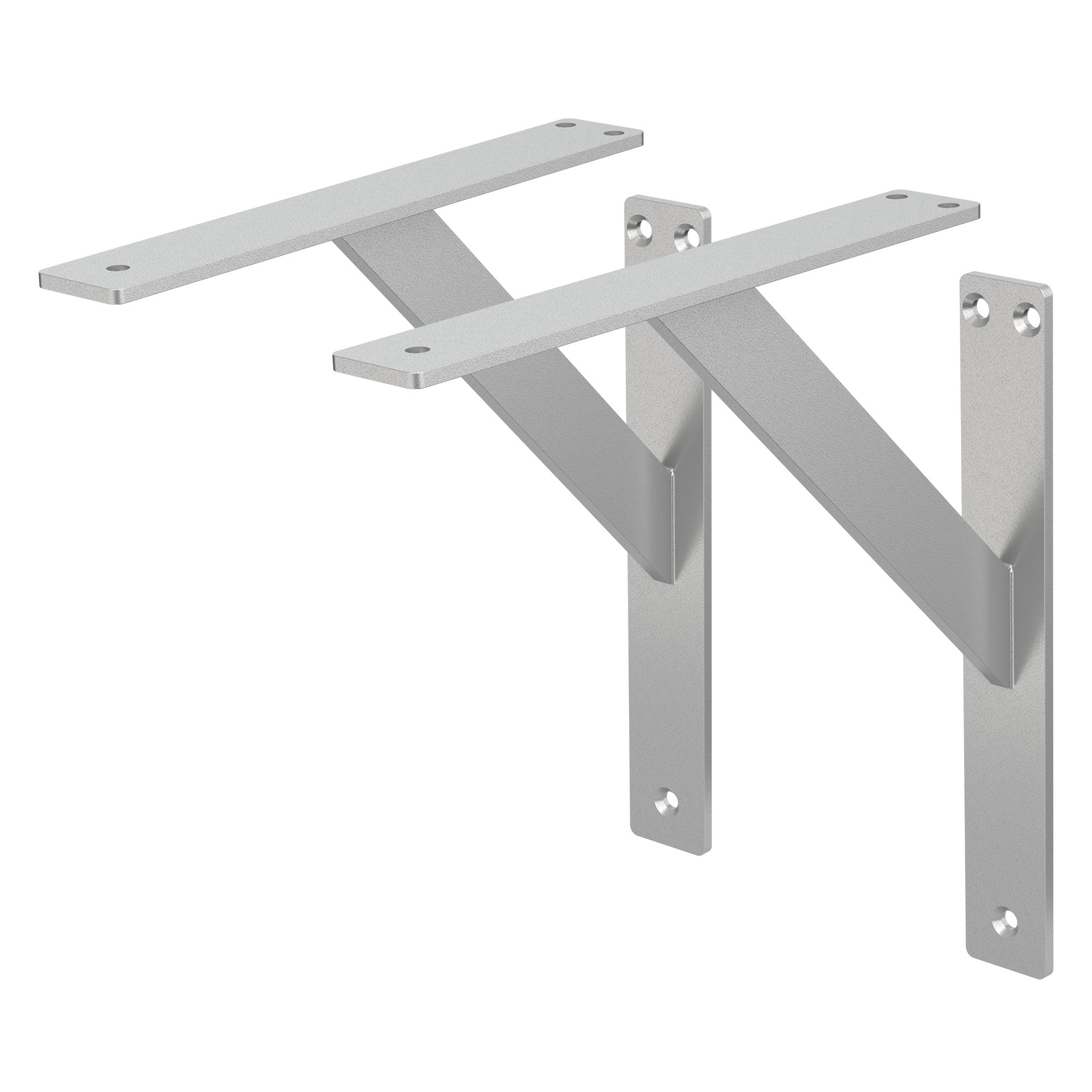 Zwei Aluminium-Wandhalterungen in einem klaren Design.